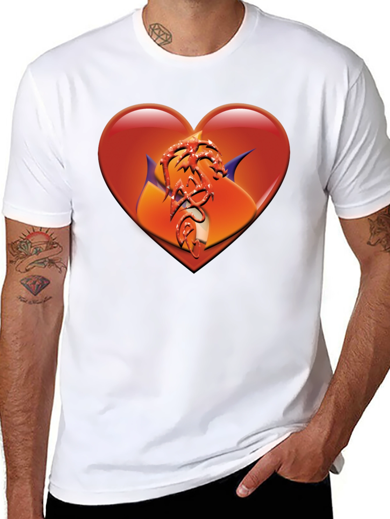 Heart Dragon Graphic Black T-Shirt
