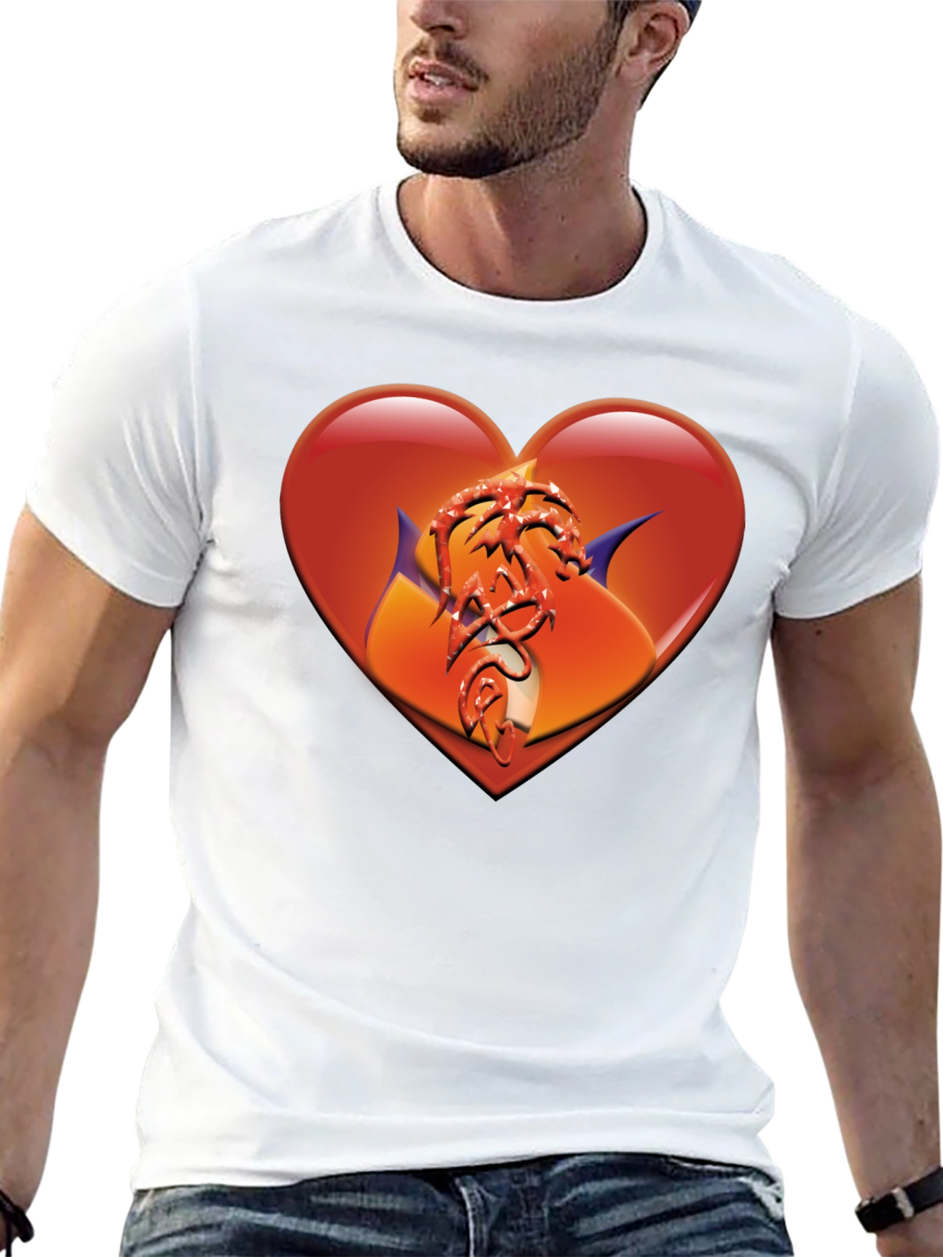 Heart Dragon Graphic Black T-Shirt