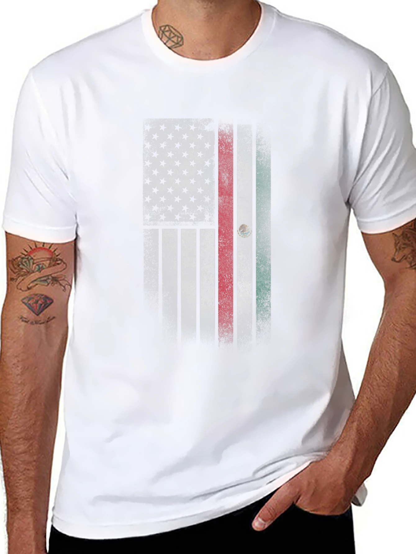 USA Mexico Flag T-Shirt - Distressed Graphic Tee