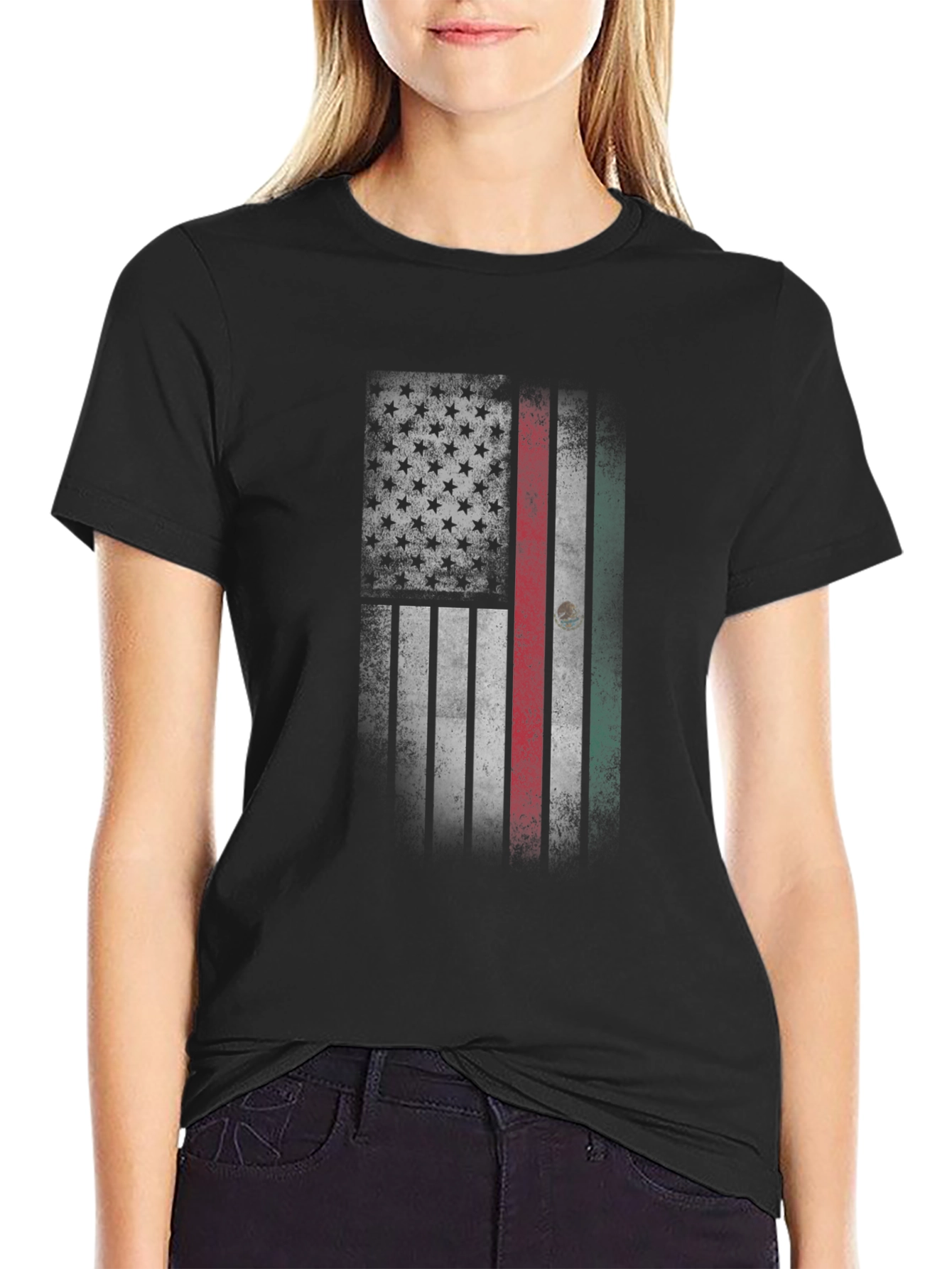 USA Mexico Flag T-Shirt - Distressed Graphic Tee