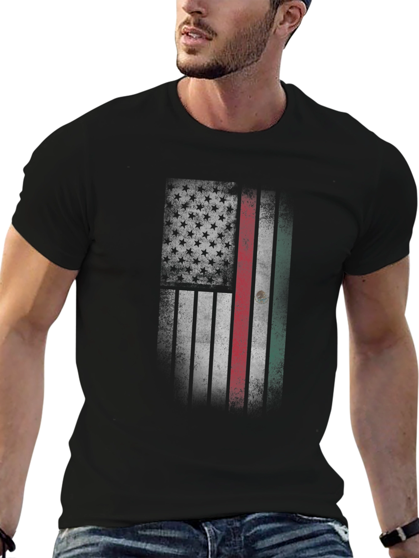 USA Mexico Flag T-Shirt - Distressed Graphic Tee