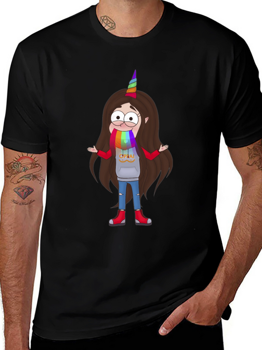 Cartoon Unicorn Character Black T-Shirt