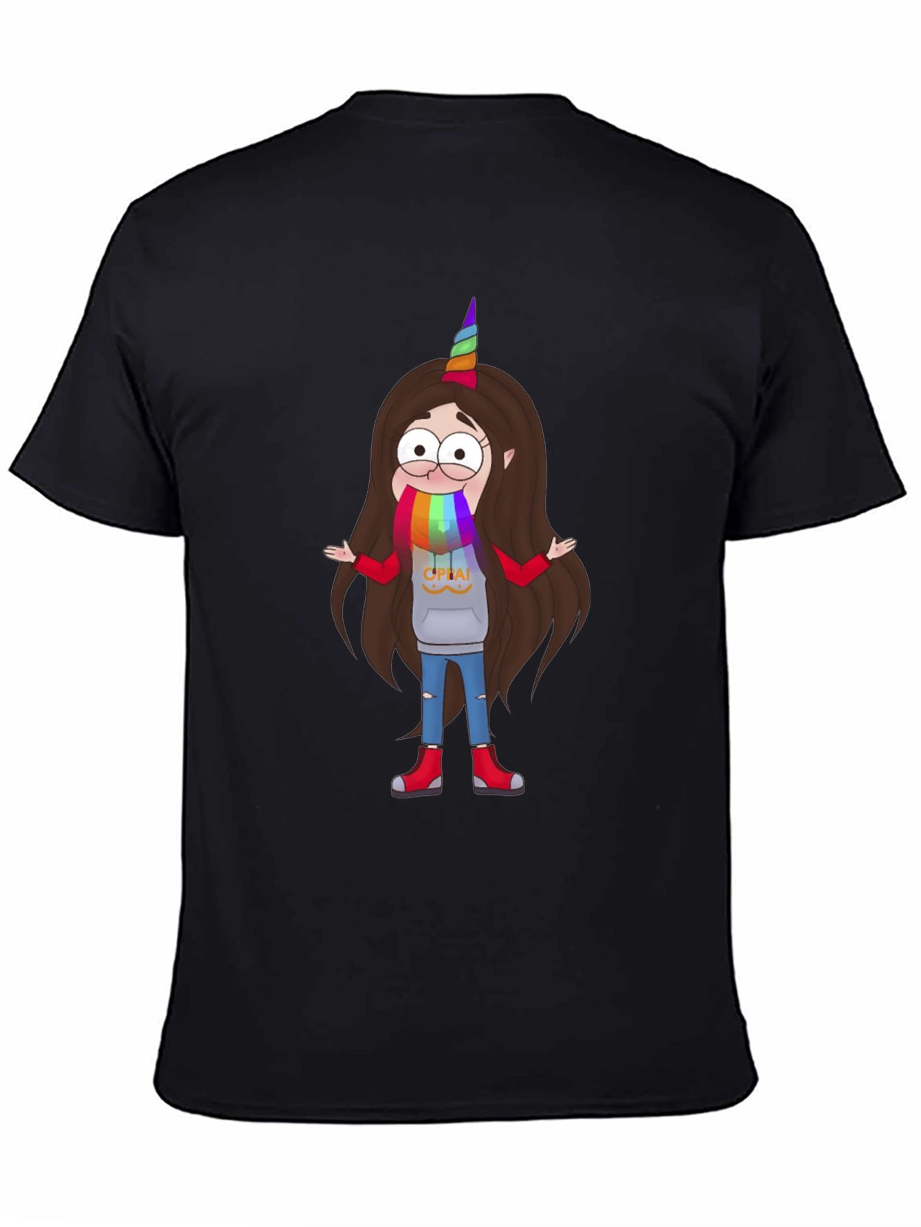 Cartoon Unicorn Character Black T-Shirt