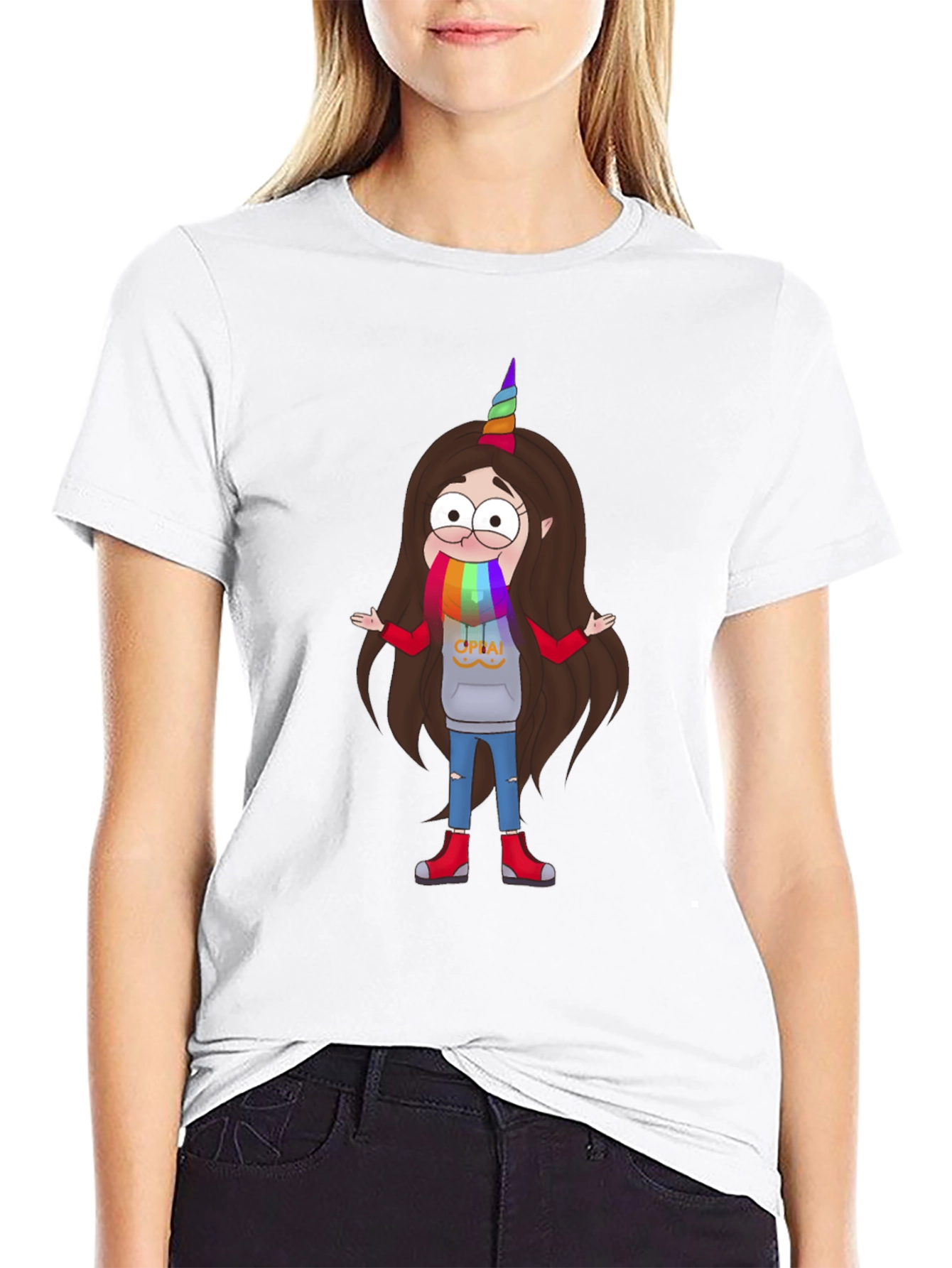 Cartoon Unicorn Character Black T-Shirt