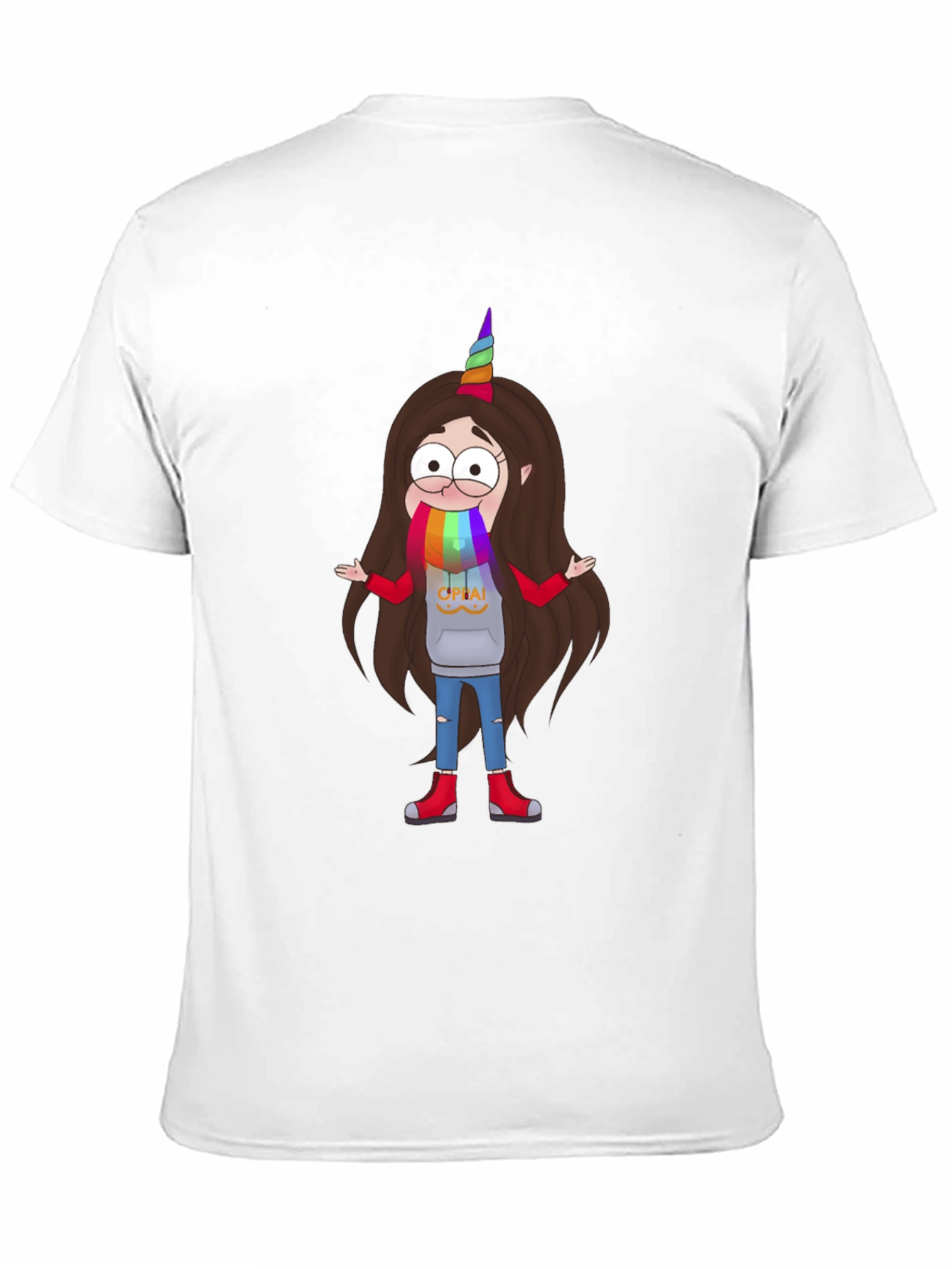 Cartoon Unicorn Character Black T-Shirt