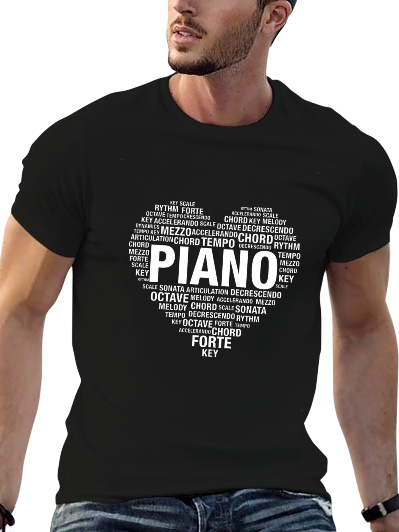 Piano Music Lover T-Shirt - Word Art Heart