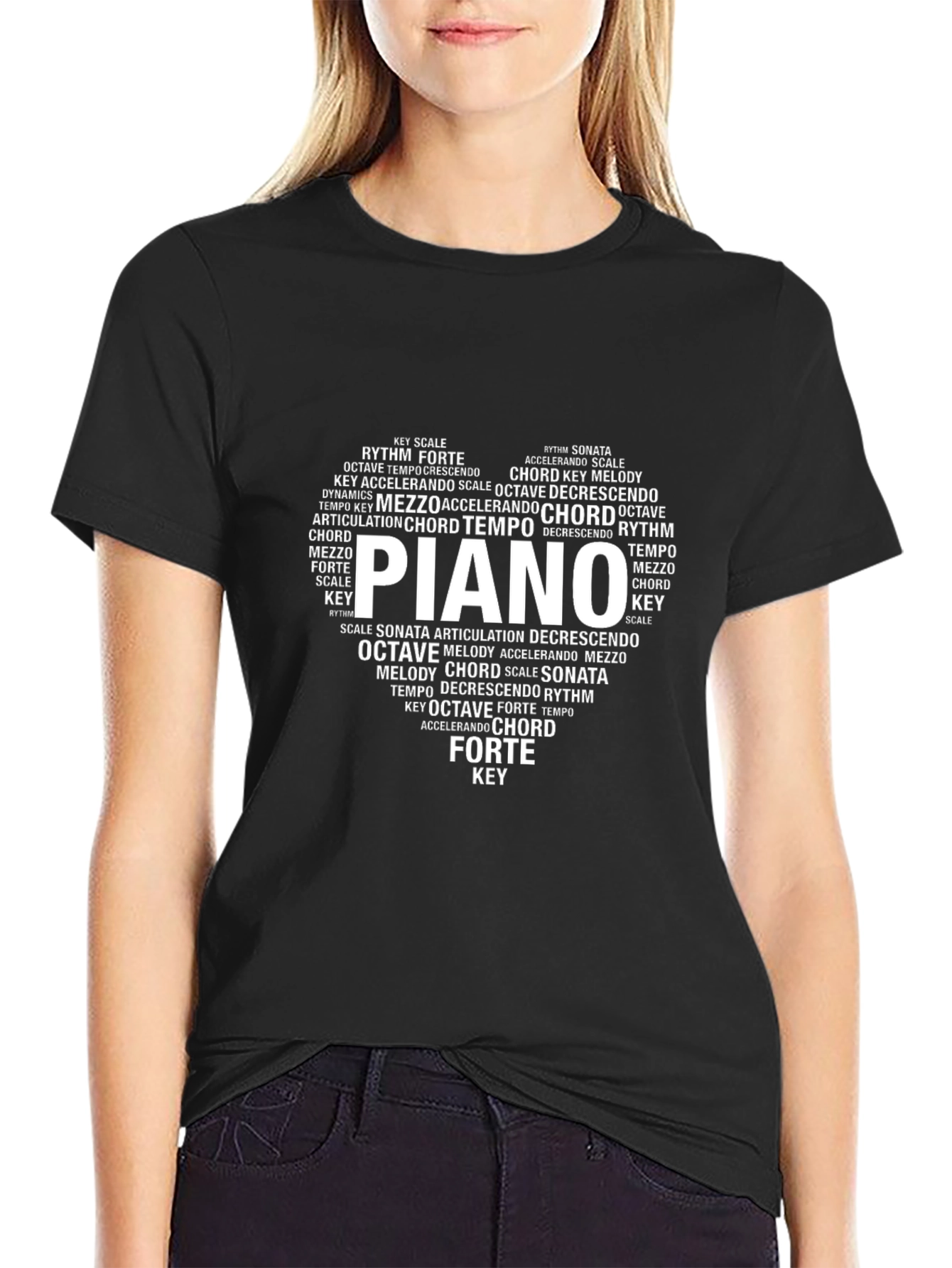 Piano Music Lover T-Shirt - Word Art Heart