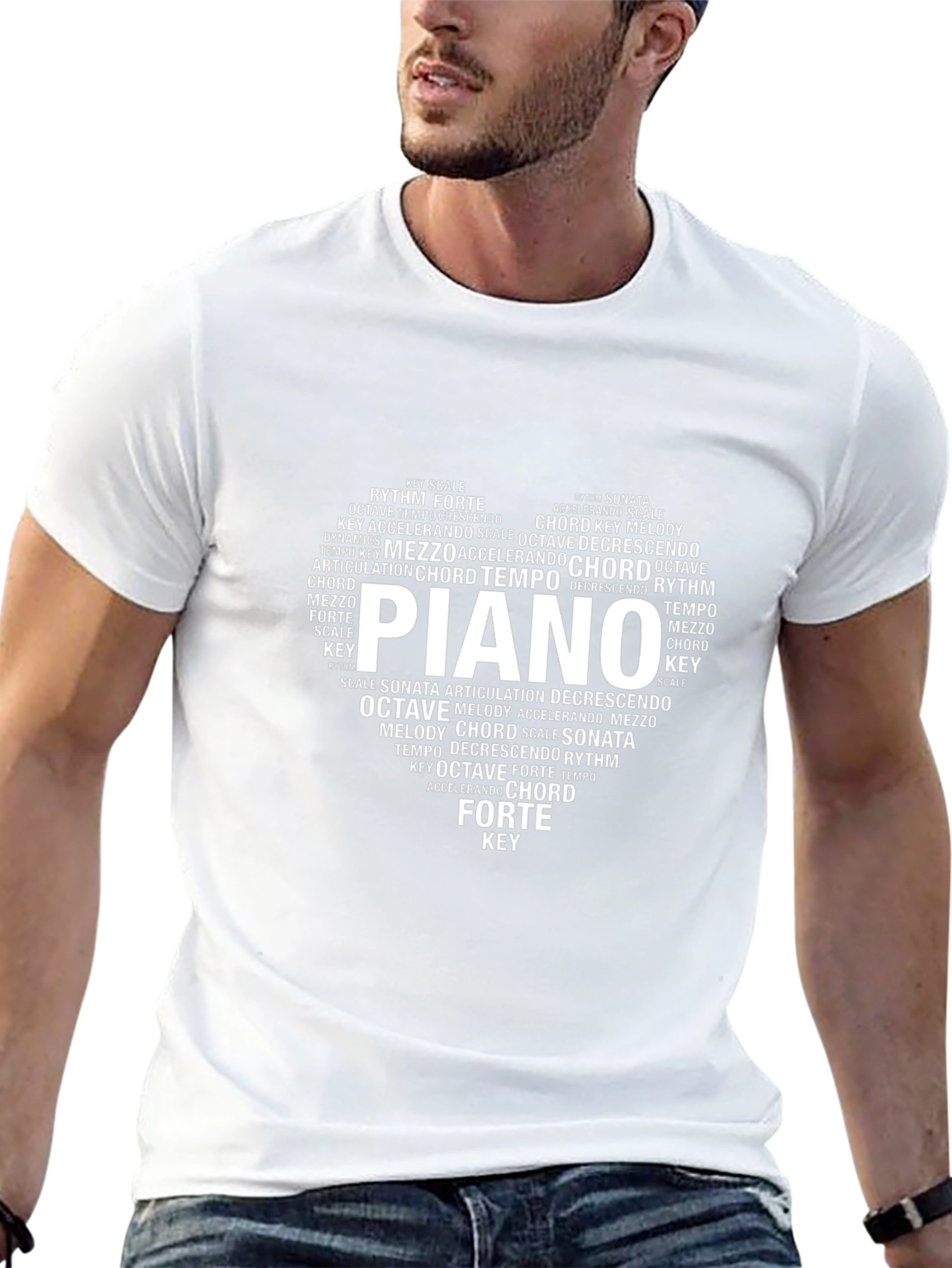 Piano Music Lover T-Shirt - Word Art Heart