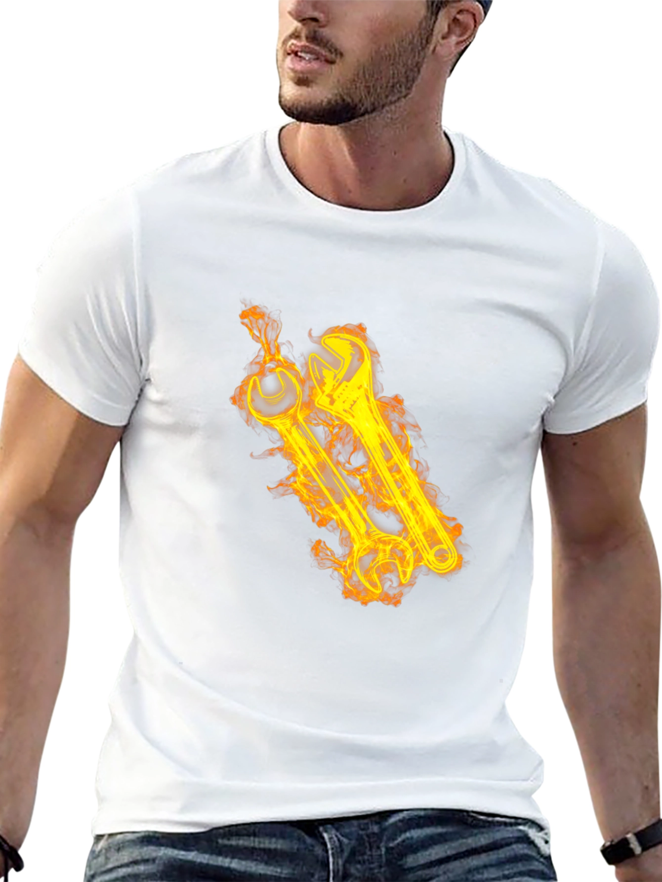 Fiery Wrench Graphic Tee - Black