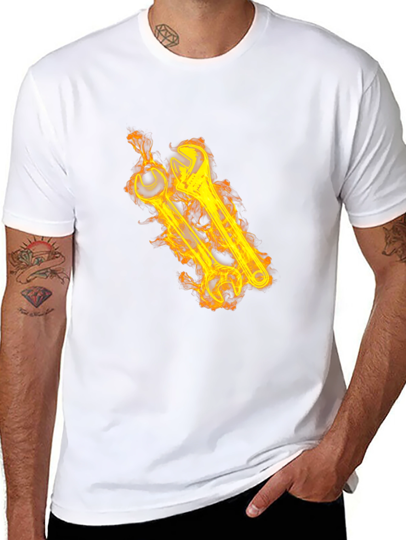 Fiery Wrench Graphic Tee - Black