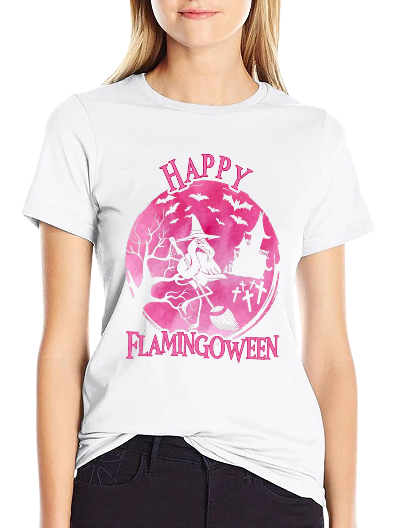 Happy Flamingoween T-Shirt - Halloween Flamingo Witch Tee
