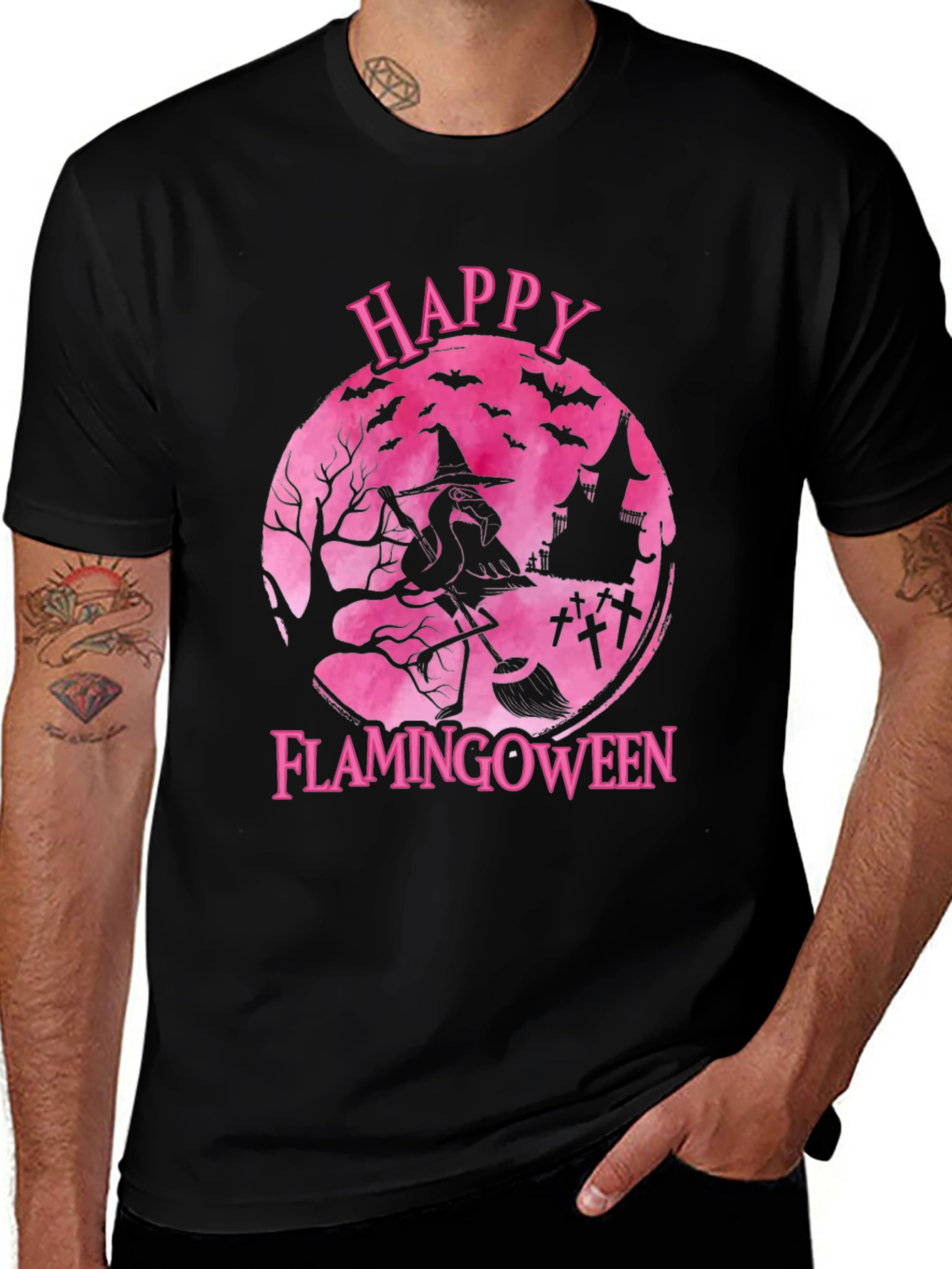 Happy Flamingoween T-Shirt - Halloween Flamingo Witch Tee