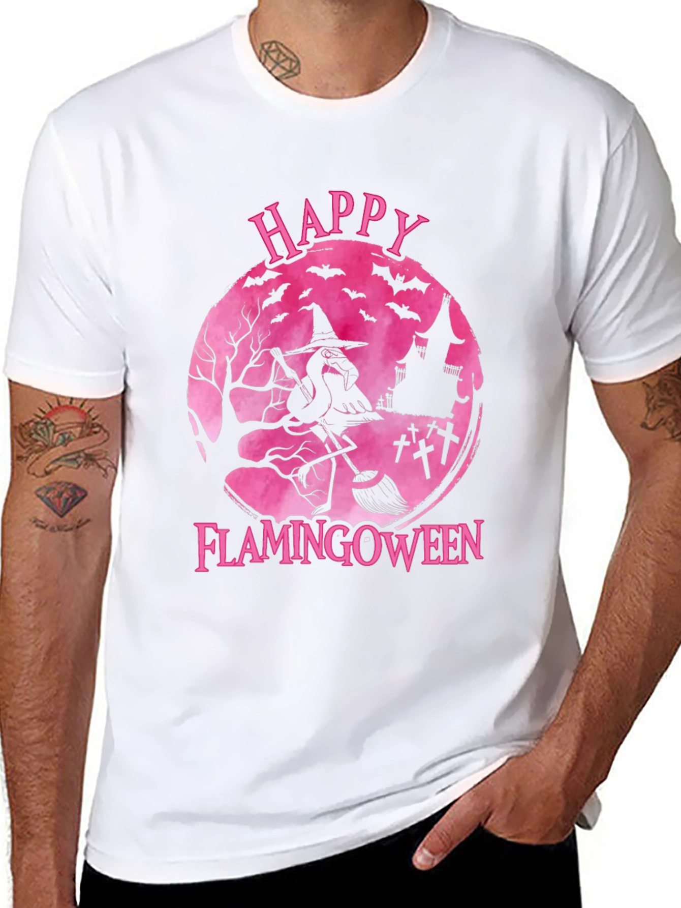 Happy Flamingoween T-Shirt - Halloween Flamingo Witch Tee