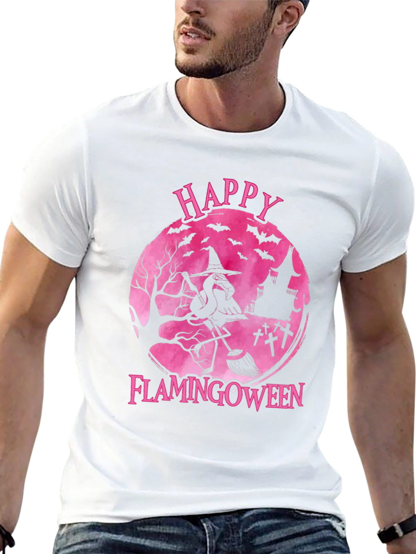 Happy Flamingoween T-Shirt - Halloween Flamingo Witch Tee