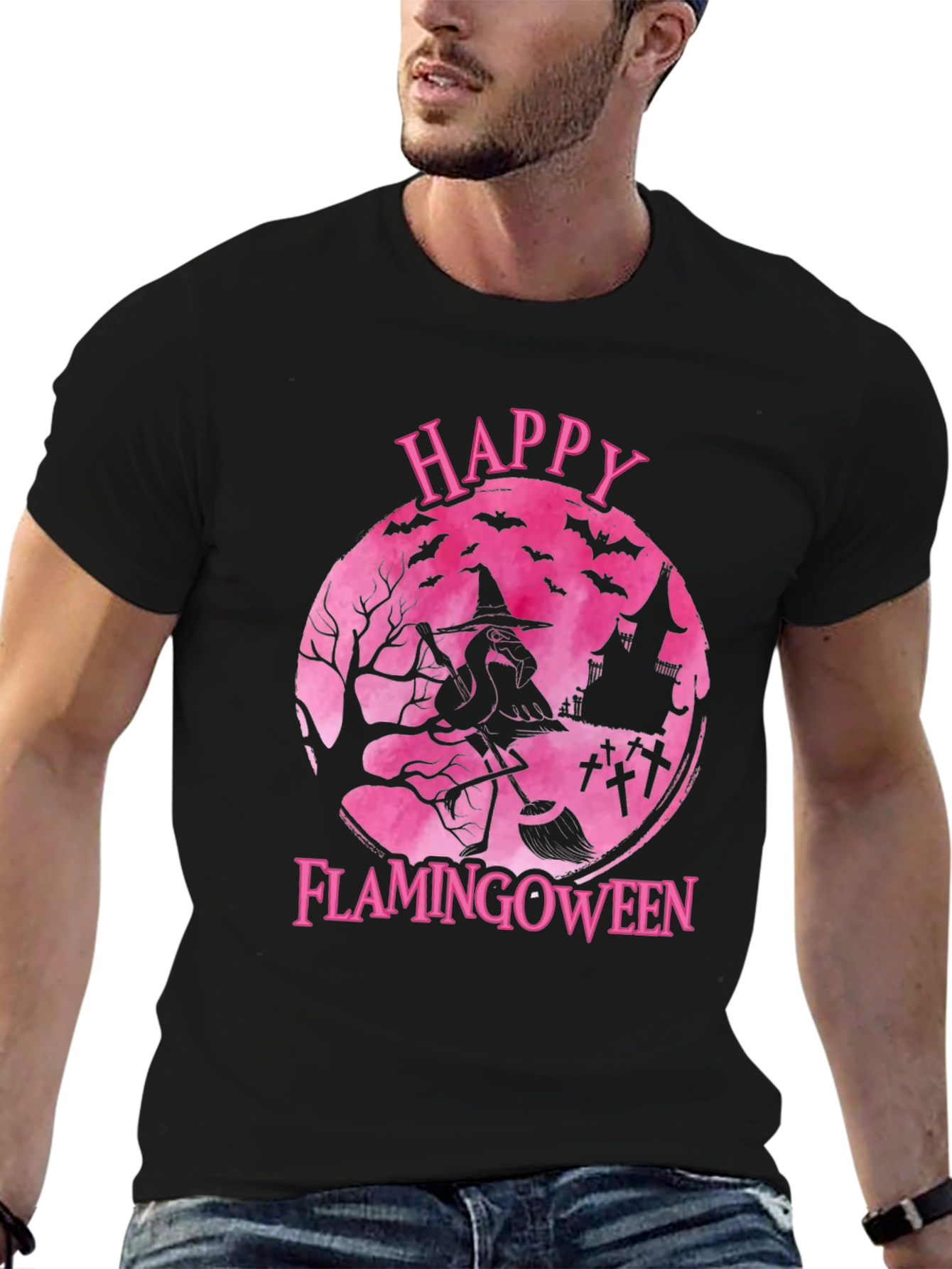 Happy Flamingoween T-Shirt - Halloween Flamingo Witch Tee