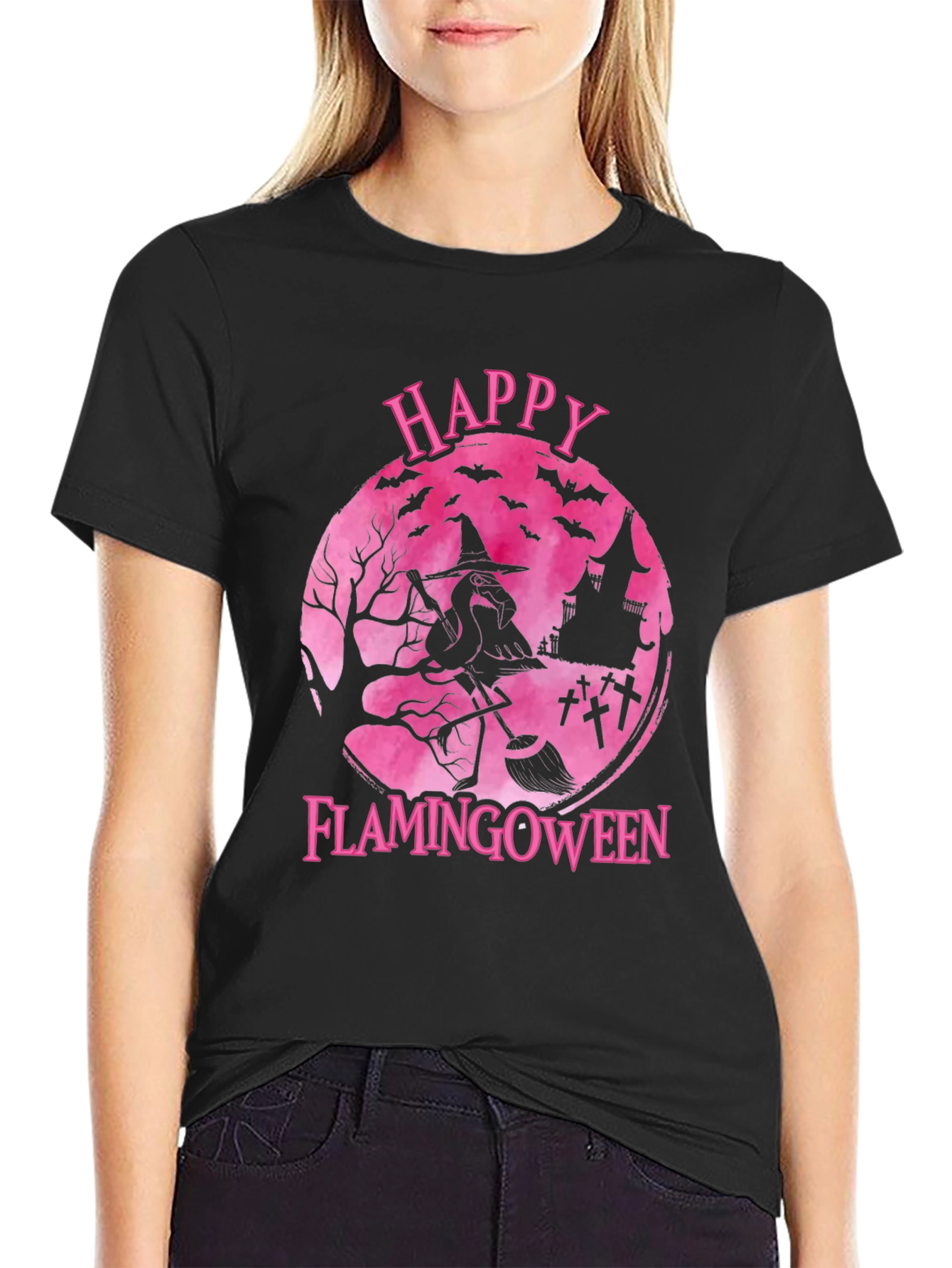 Happy Flamingoween T-Shirt - Halloween Flamingo Witch Tee