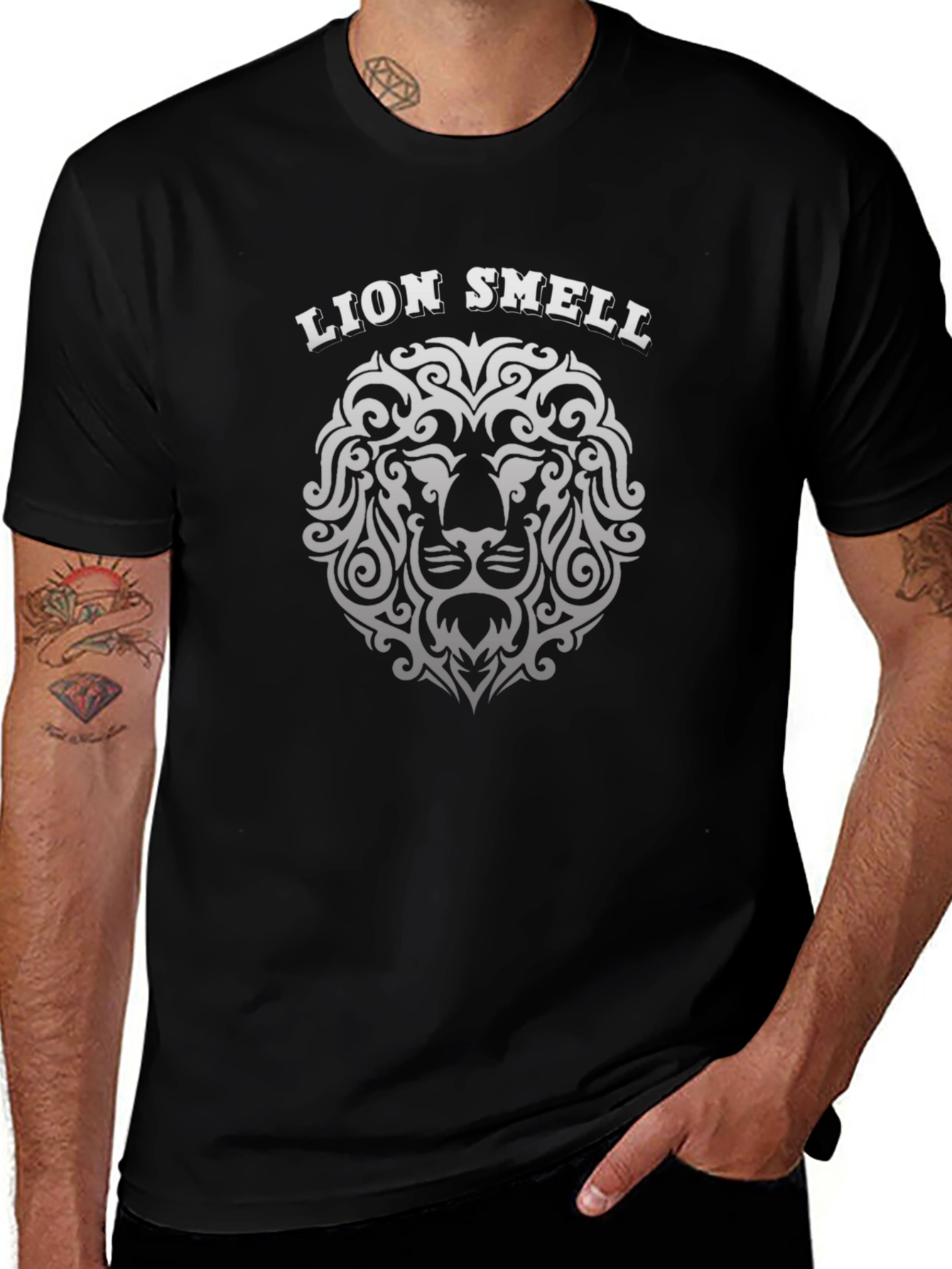 Lion Smell Graphic Tee - Black Cotton T-Shirt