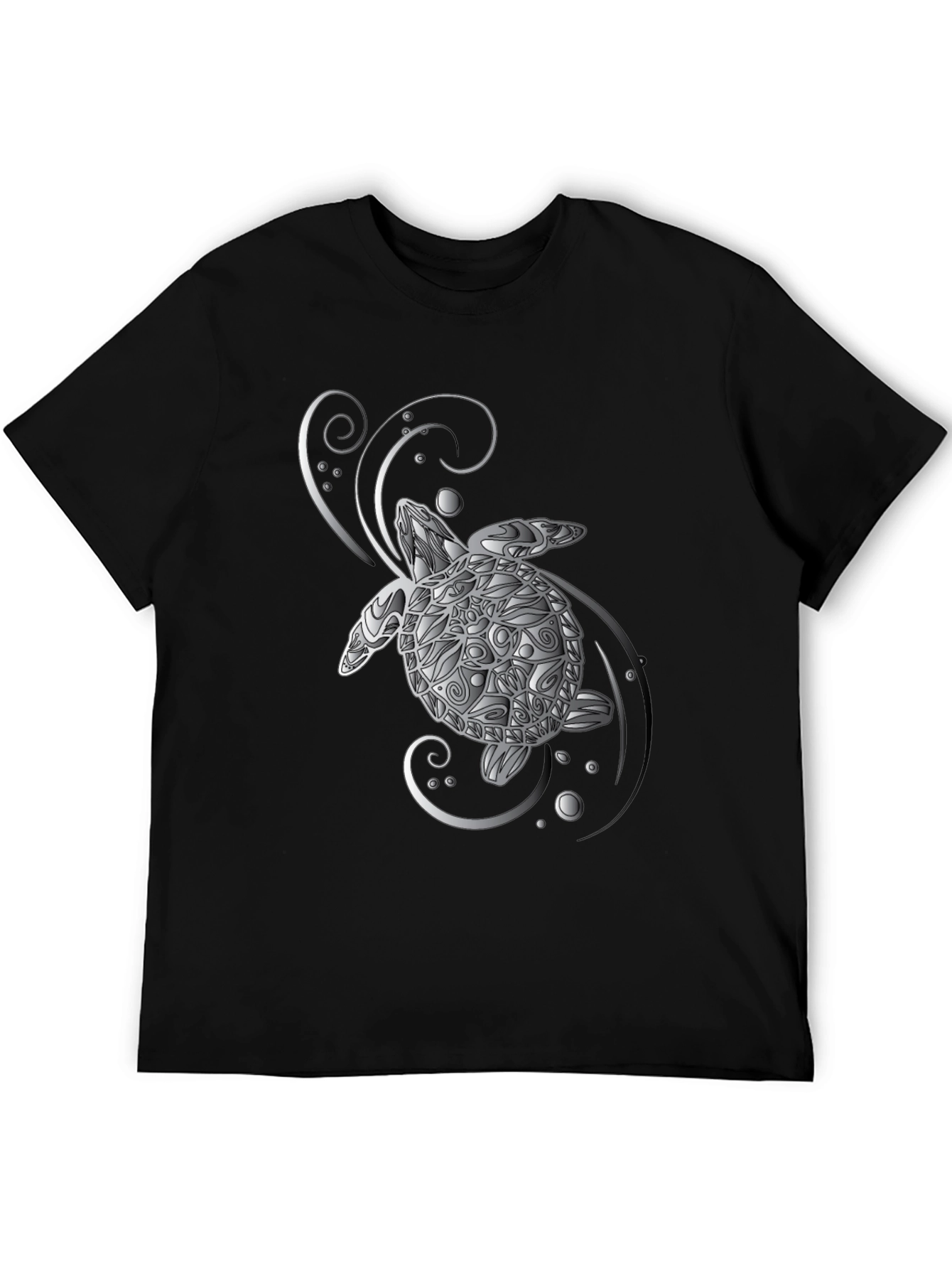 Turtle Graphic Tee - Silver Design on Black