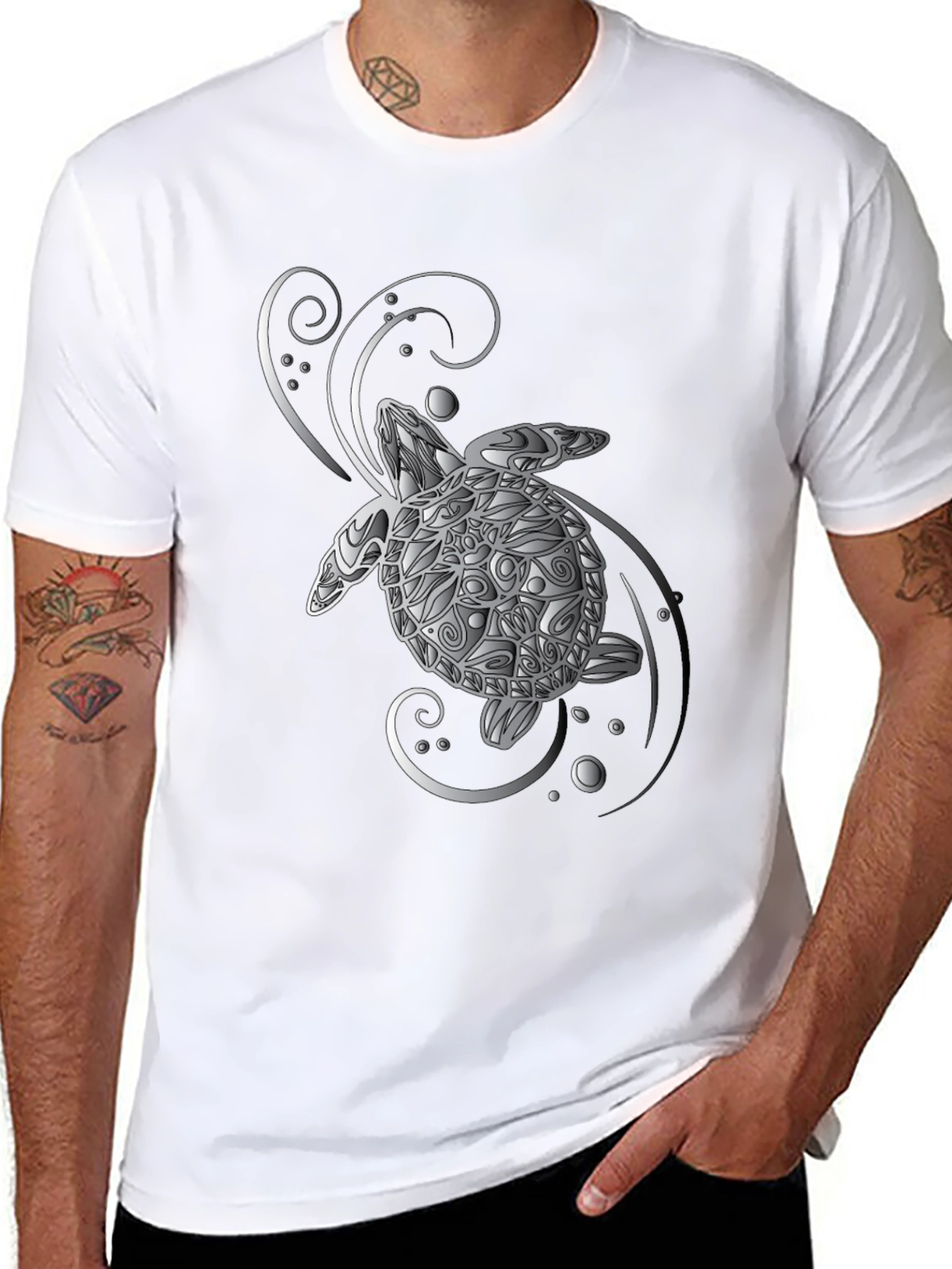 Turtle Graphic Tee - Silver Design on Black