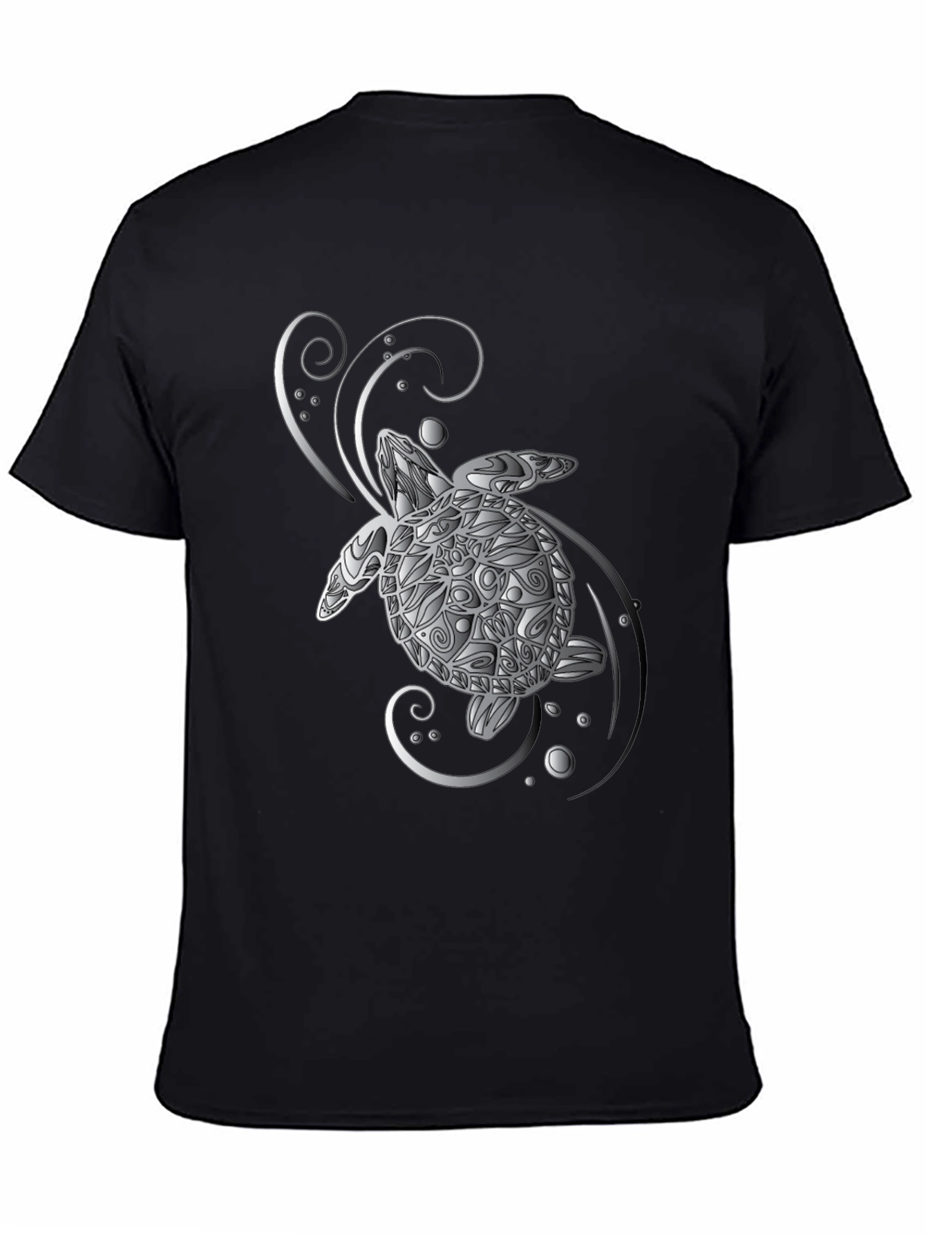 Turtle Graphic Tee - Silver Design on Black