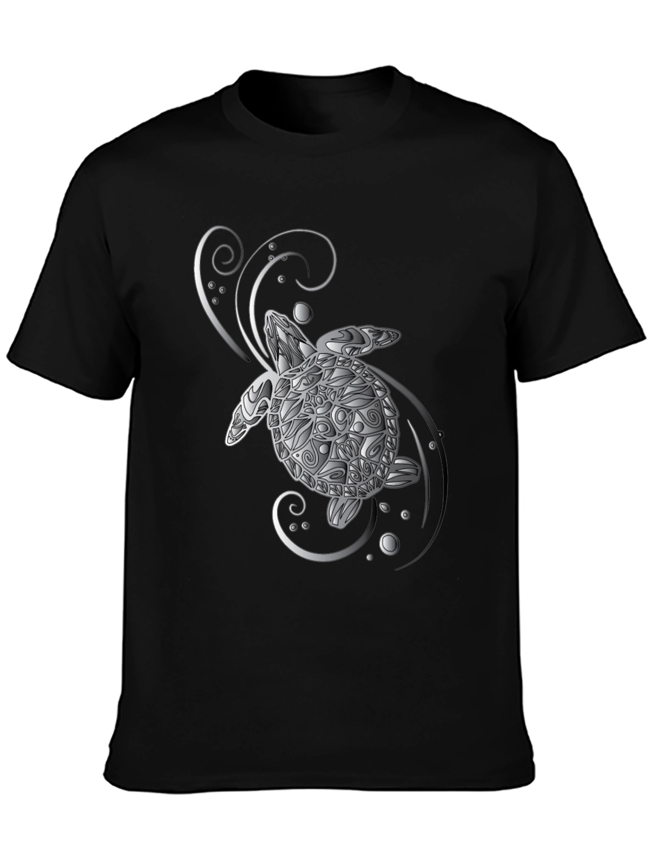 Turtle Graphic Tee - Silver Design on Black
