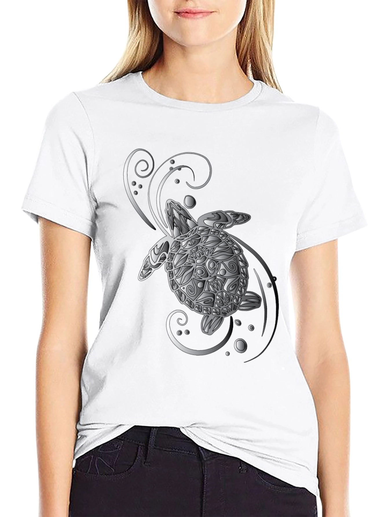 Turtle Graphic Tee - Silver Design on Black