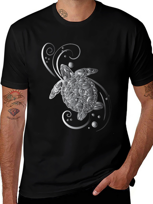 Turtle Graphic Tee - Silver Design on Black
