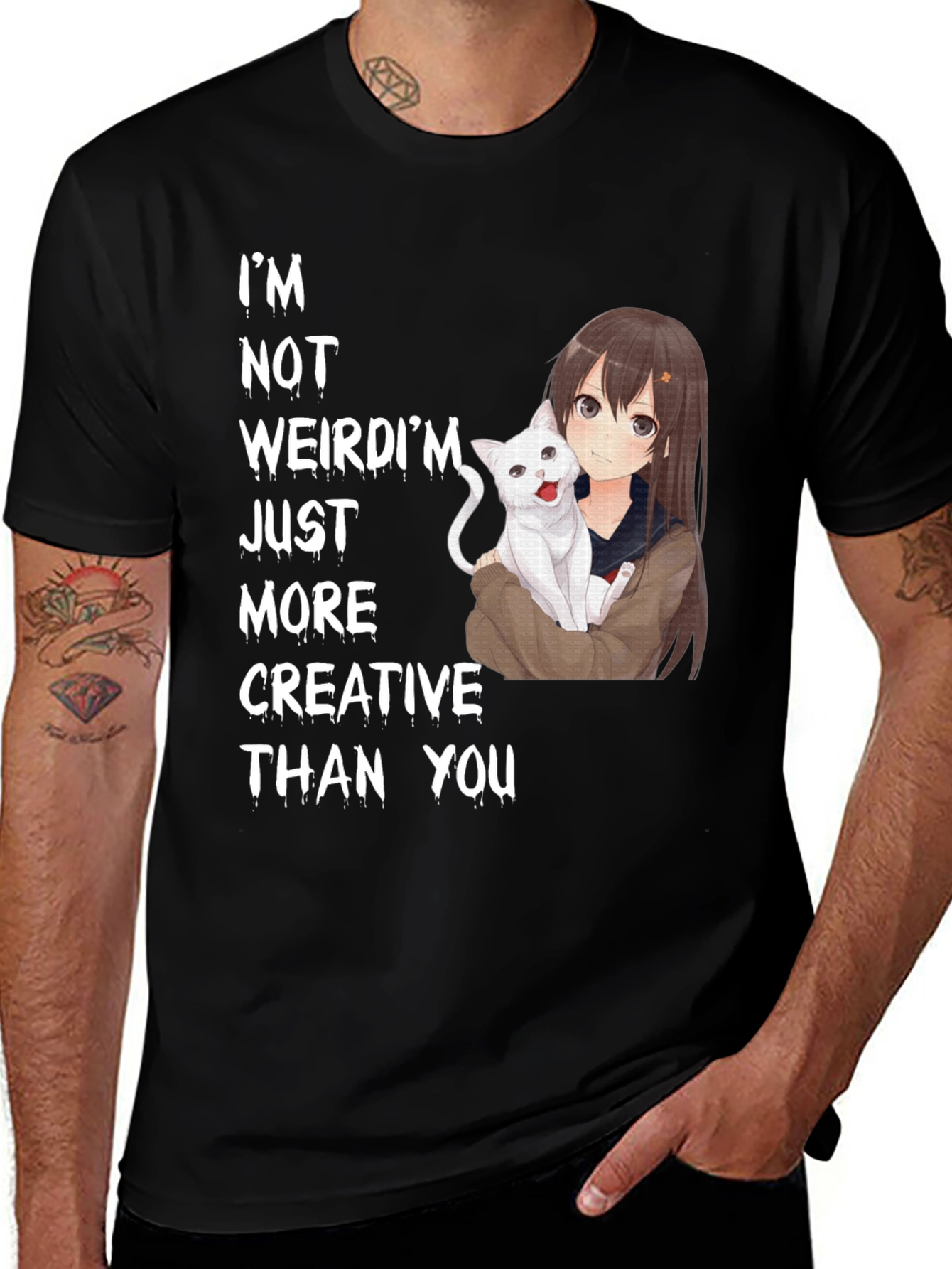 Anime Girl & Cat T-Shirt - Creative Saying Tee