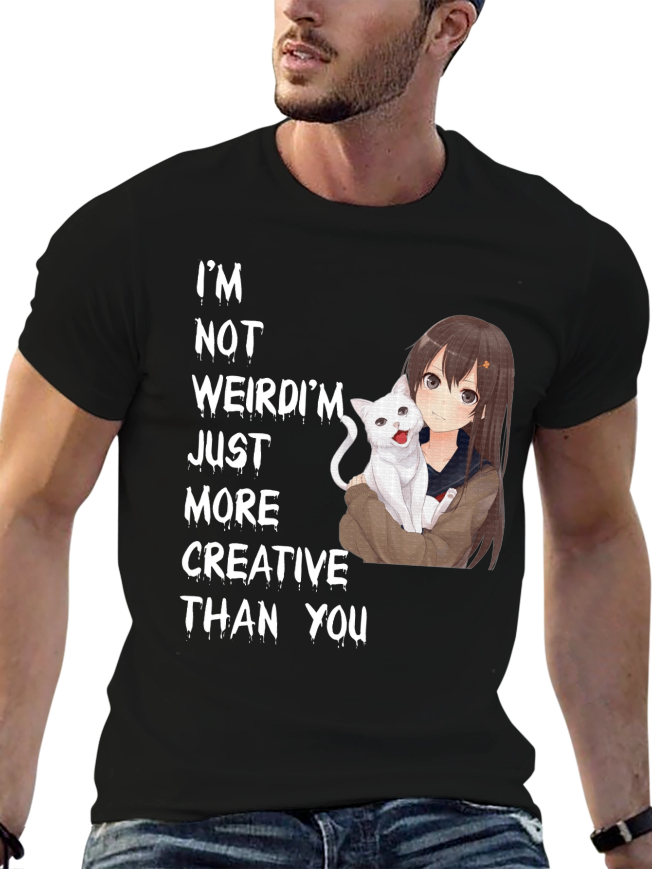Anime Girl & Cat T-Shirt - Creative Saying Tee