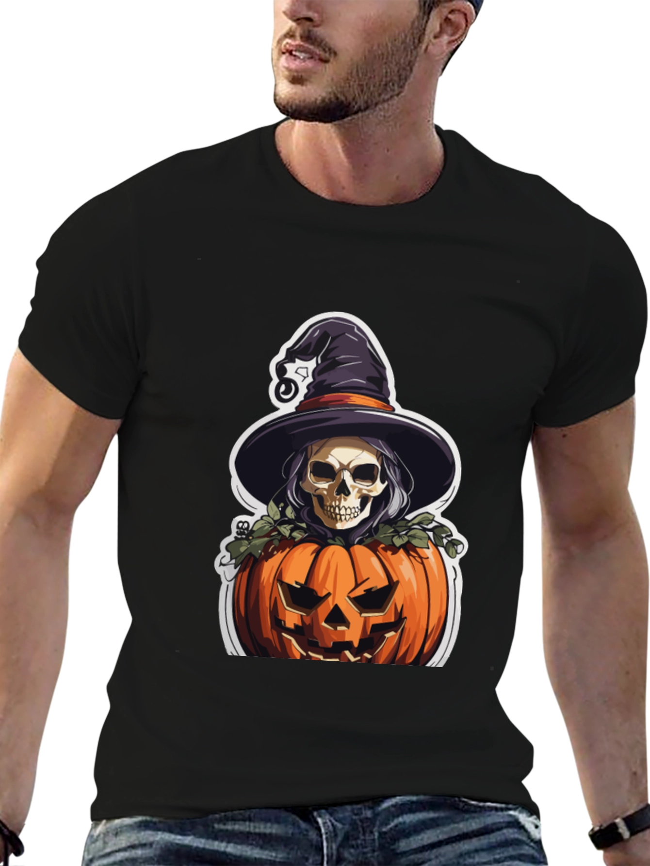 Skull Witch Pumpkin Graphic Tee - Halloween