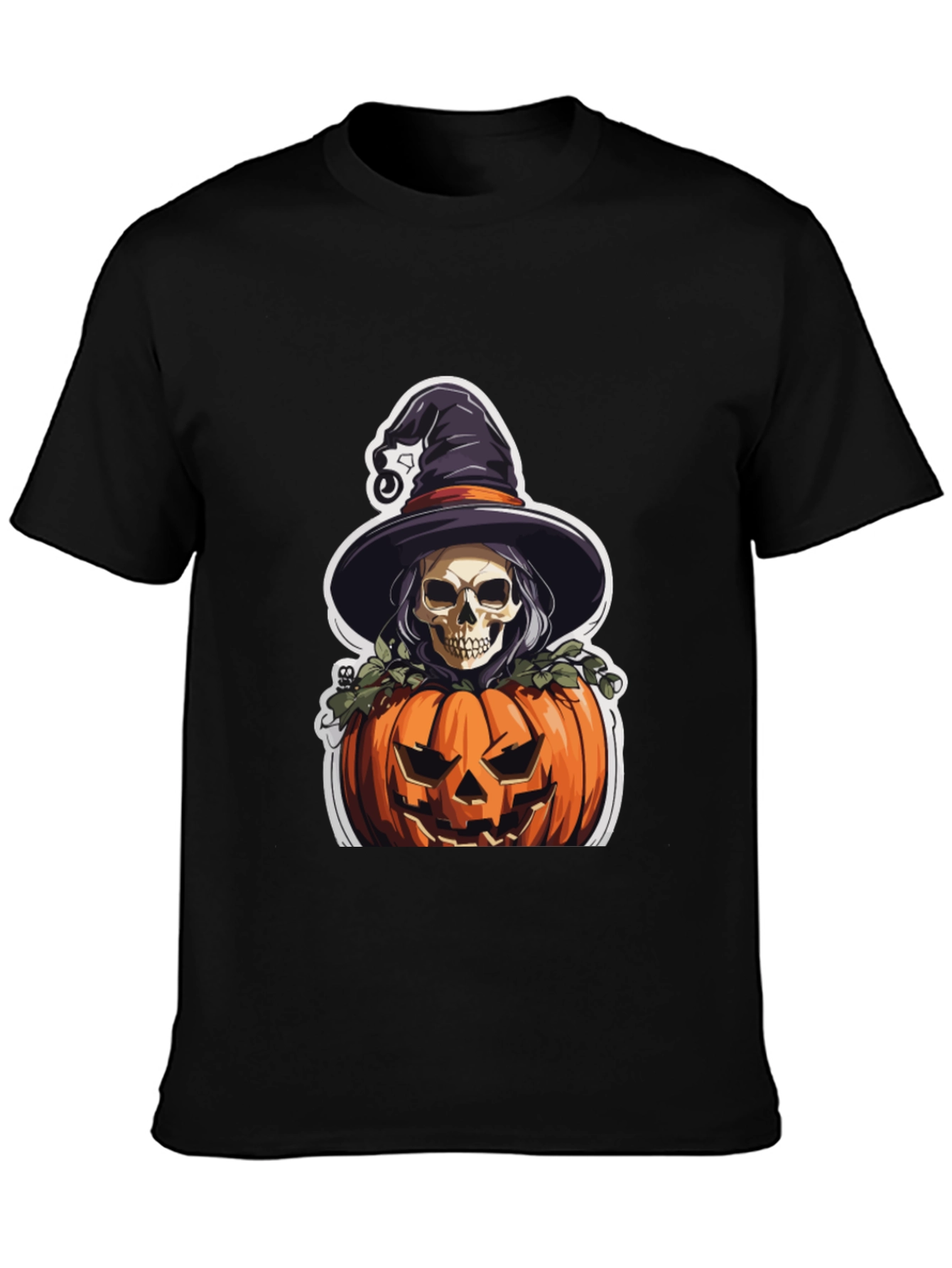 Skull Witch Pumpkin Graphic Tee - Halloween