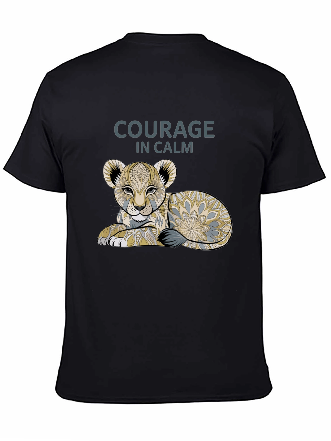 Courage in Calm Lion Cub Graphic Tee - Black