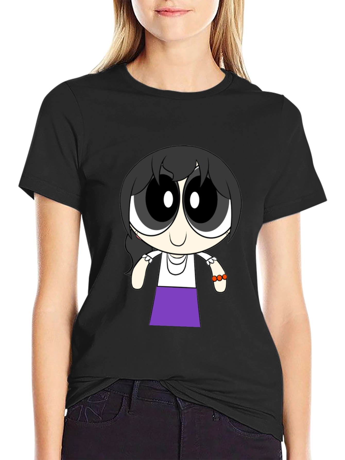 Cartoon Girl T-Shirt - Black Cotton Tee