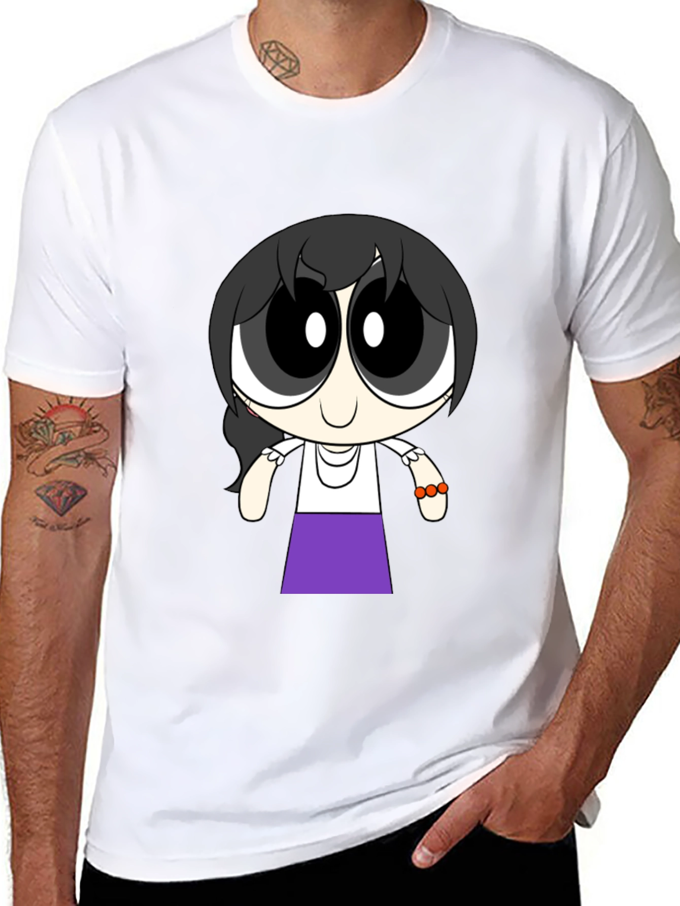 Cartoon Girl T-Shirt - Black Cotton Tee