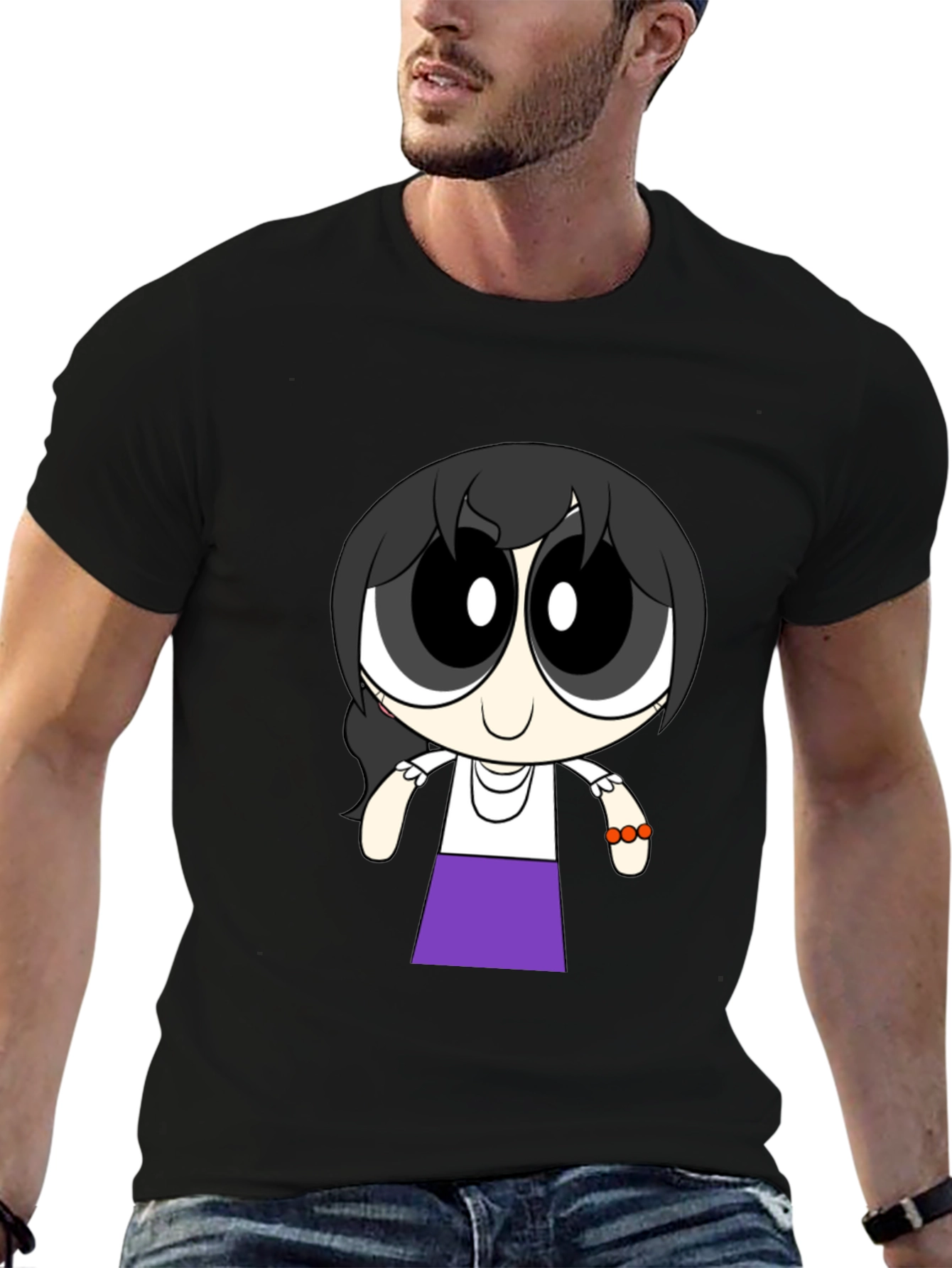 Cartoon Girl T-Shirt - Black Cotton Tee