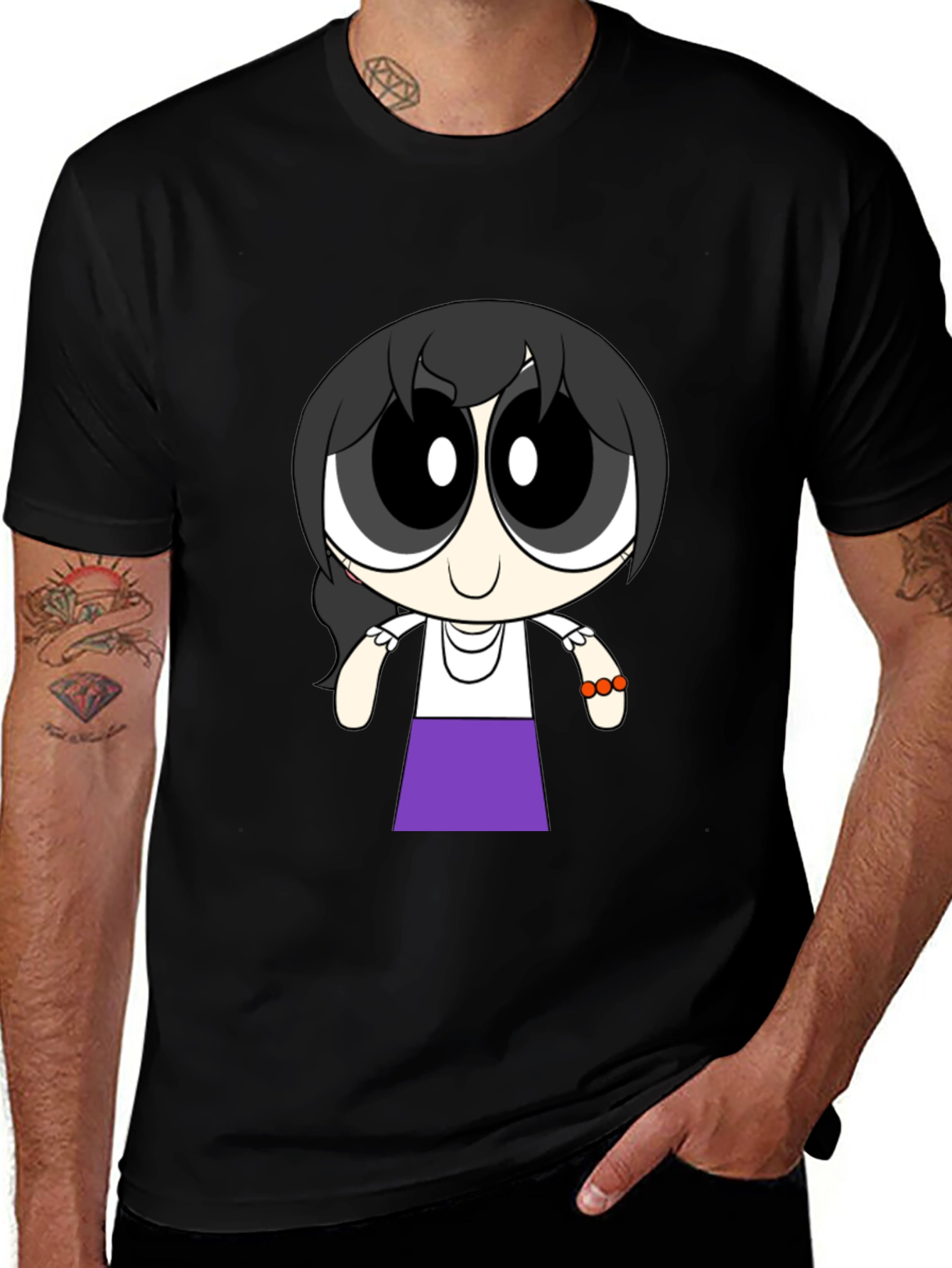 Cartoon Girl T-Shirt - Black Cotton Tee