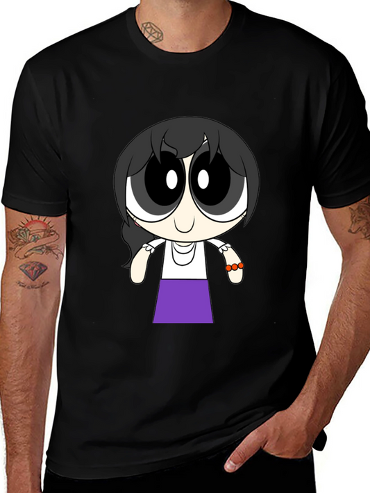 Cartoon Girl T-Shirt - Black Cotton Tee