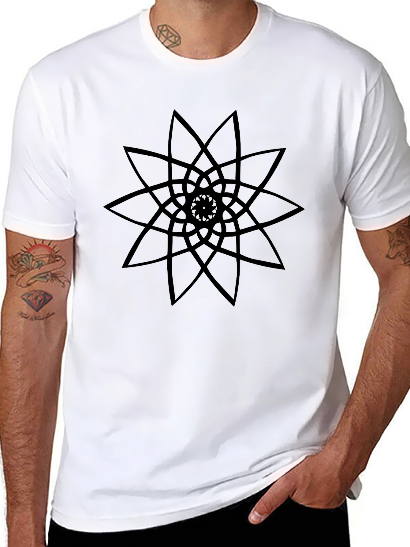 Geometric Mandala Graphic Black T-Shirt
