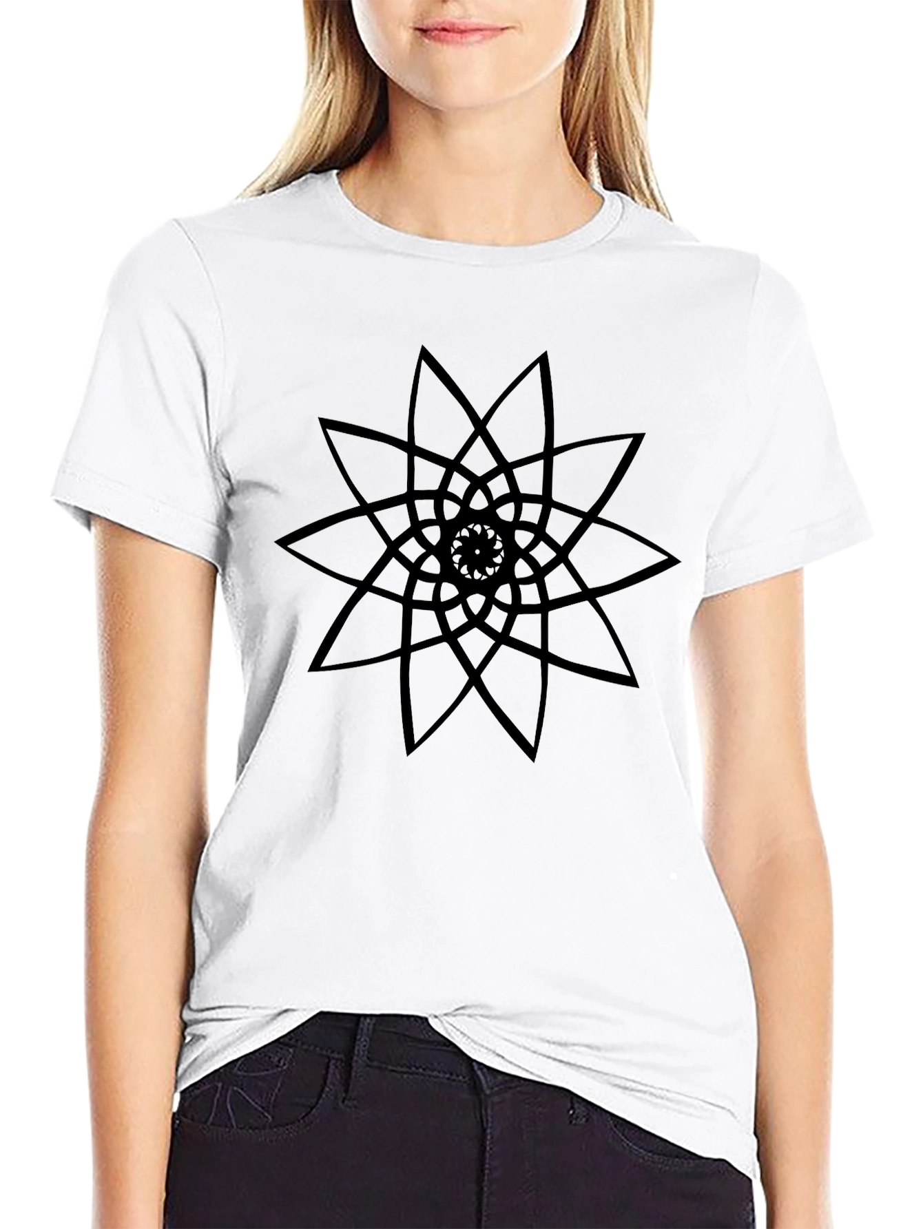 Geometric Mandala Graphic Black T-Shirt