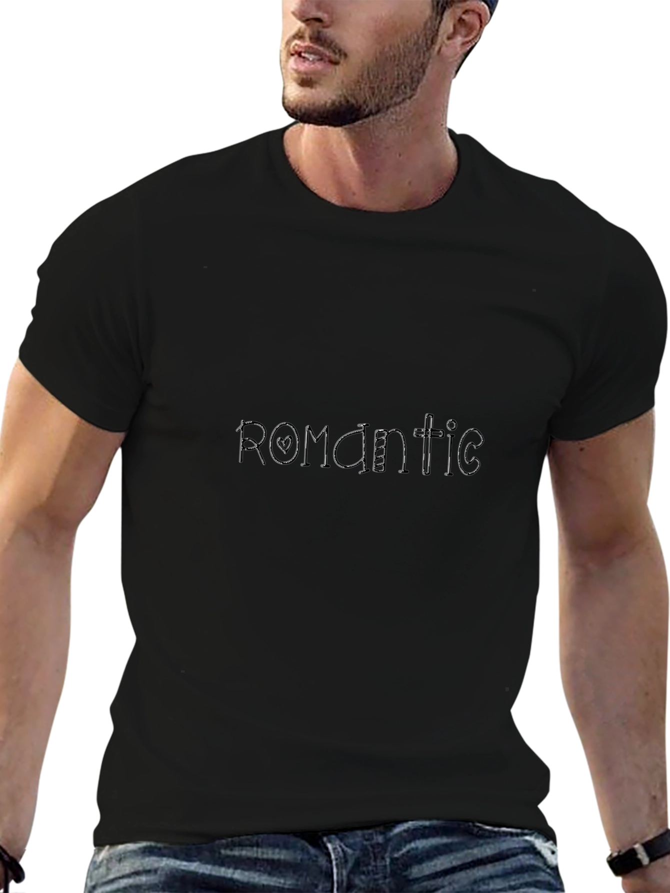 Romantic Graphic Print Mens Black T-Shirt