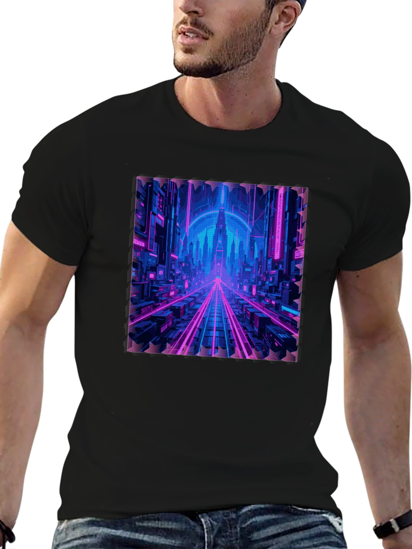 Cyberpunk Cityscape Graphic T-Shirt - Neon Nights Edition