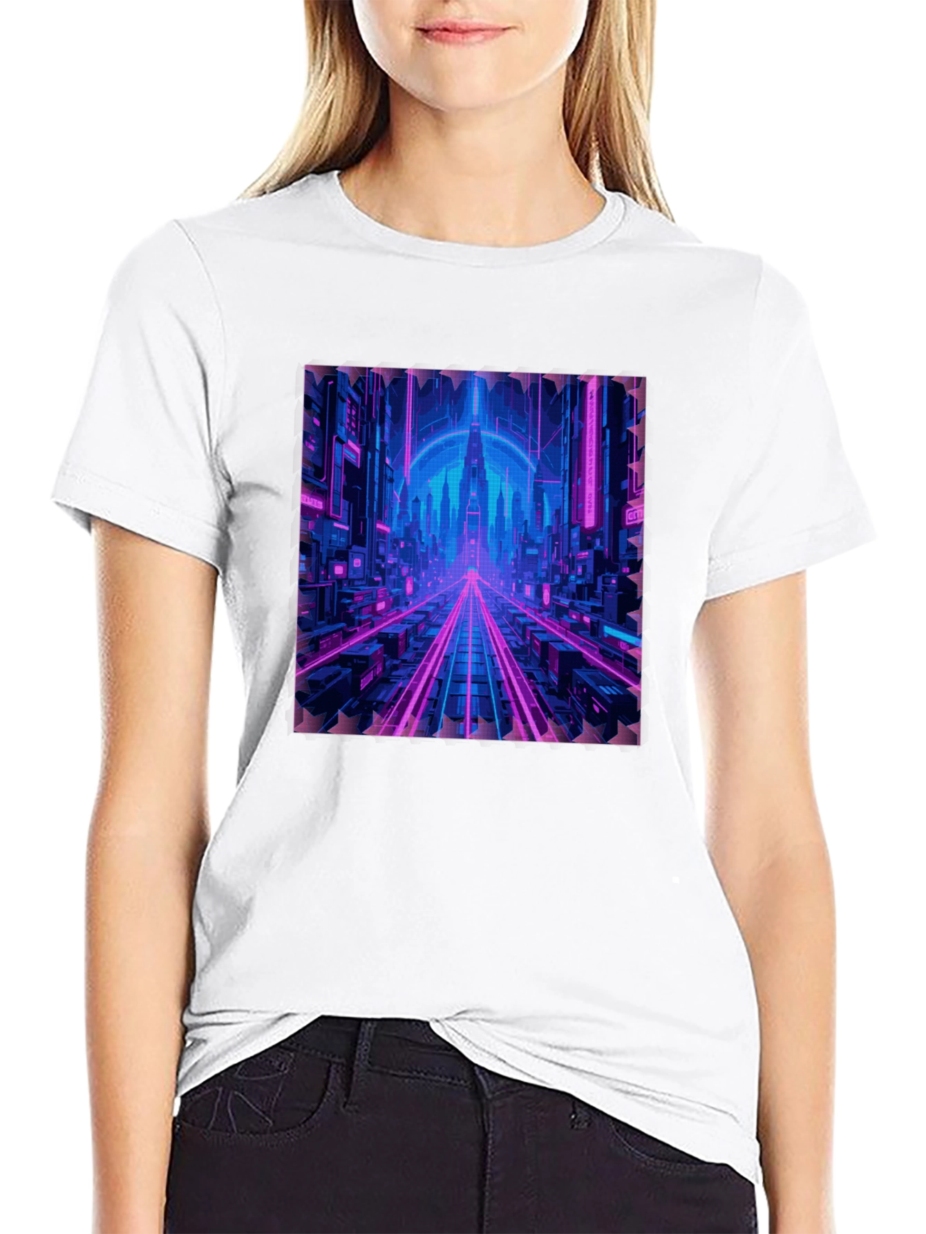 Cyberpunk Cityscape Graphic T-Shirt - Neon Nights Edition
