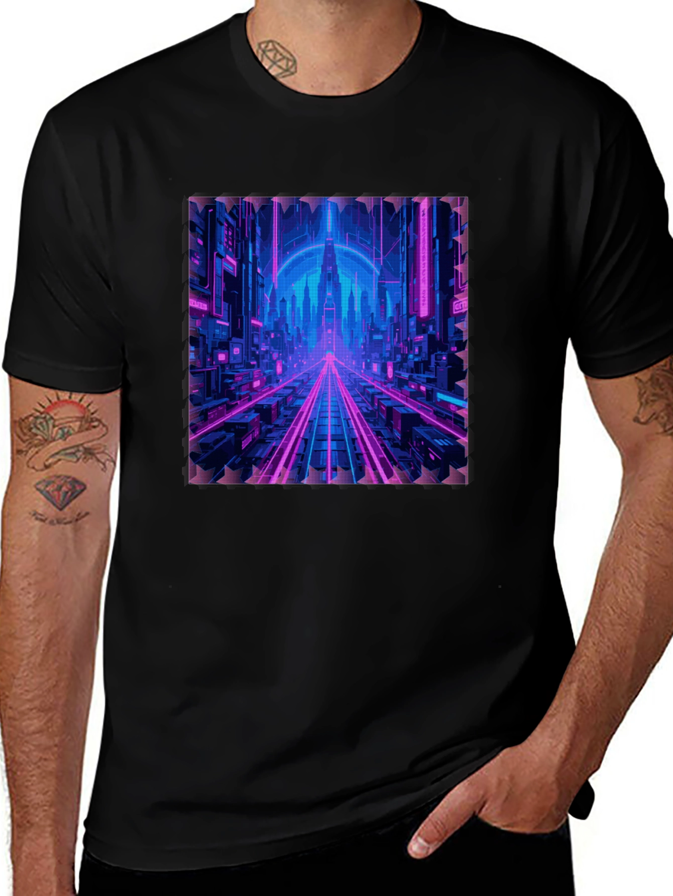 Cyberpunk Cityscape Graphic T-Shirt - Neon Nights Edition