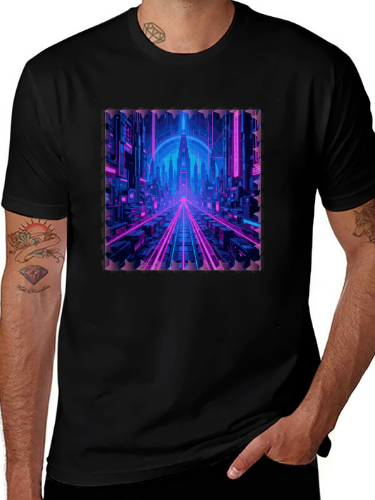 Cyberpunk Cityscape Graphic T-Shirt - Neon Nights Edition