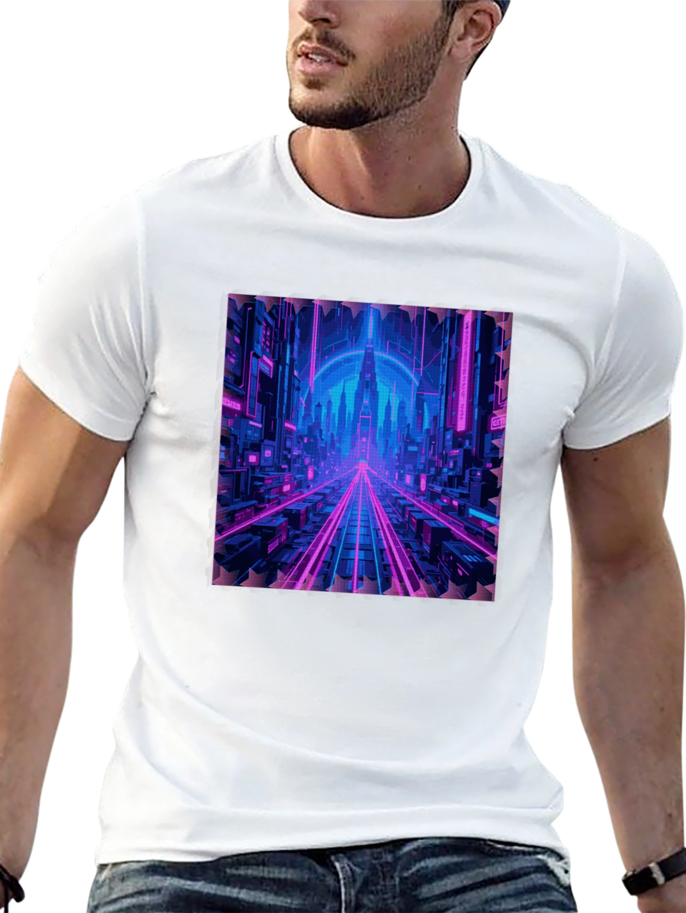Cyberpunk Cityscape Graphic T-Shirt - Neon Nights Edition
