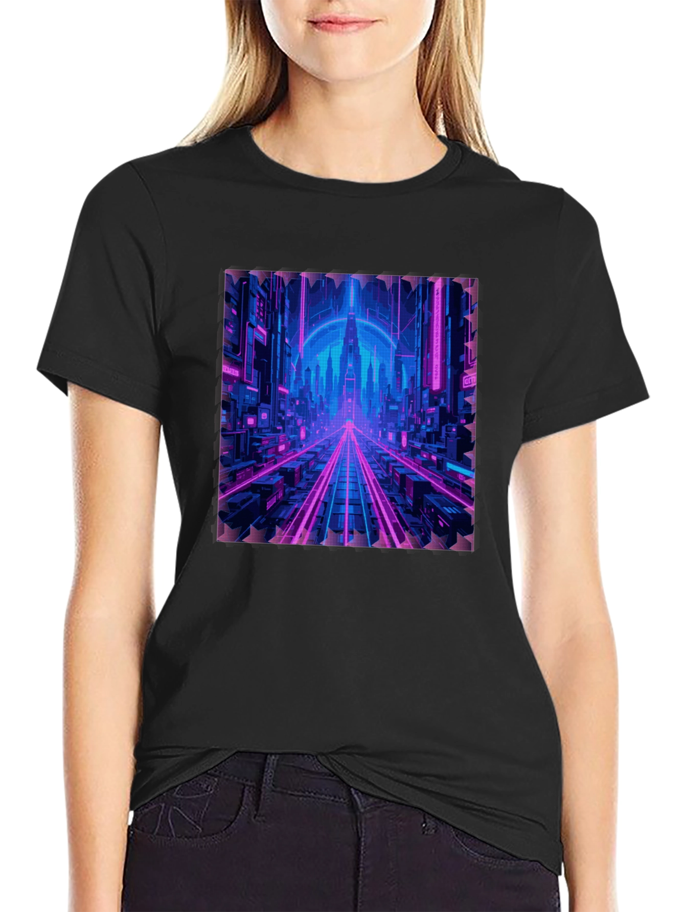 Cyberpunk Cityscape Graphic T-Shirt - Neon Nights Edition