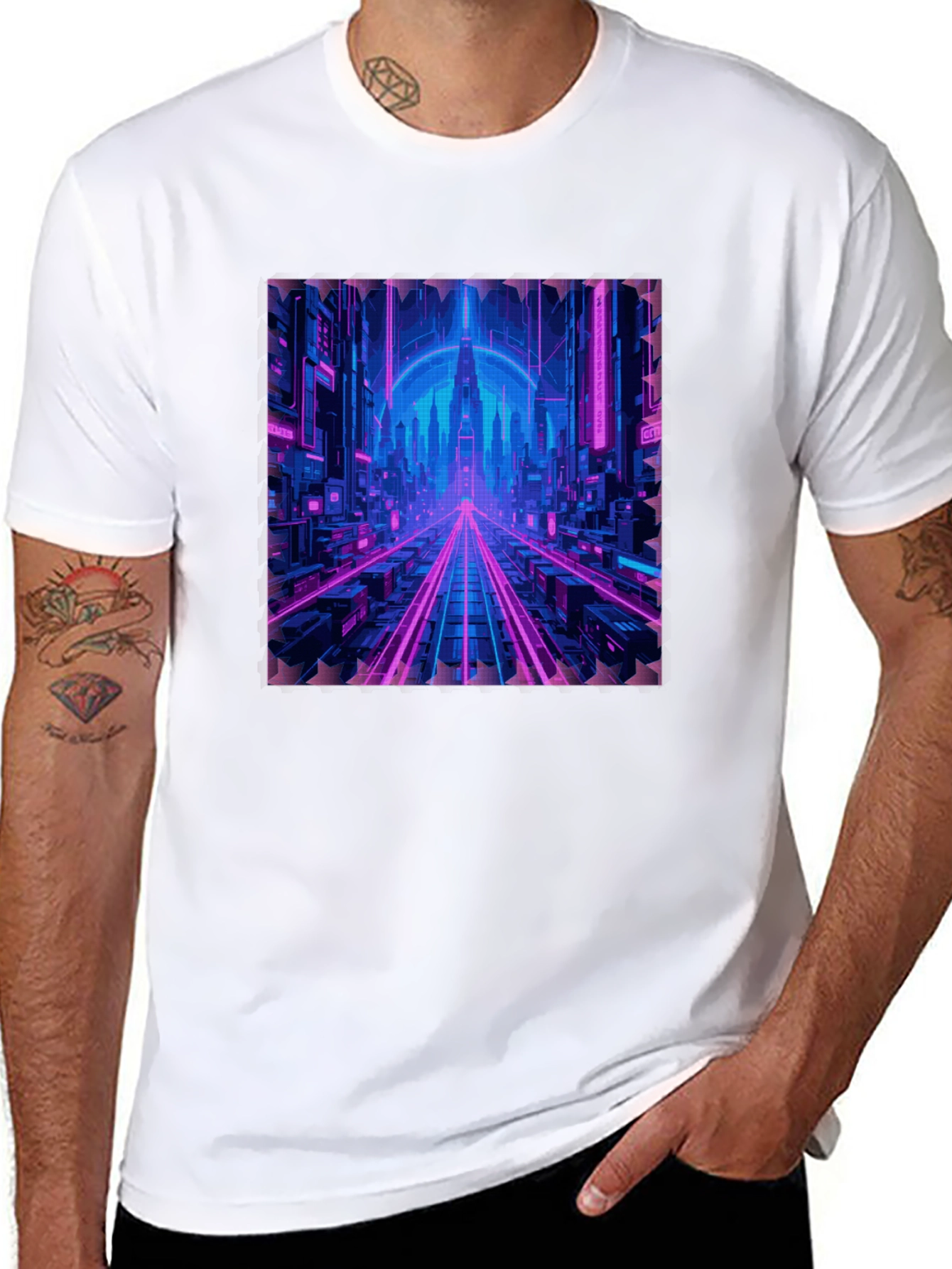 Cyberpunk Cityscape Graphic T-Shirt - Neon Nights Edition