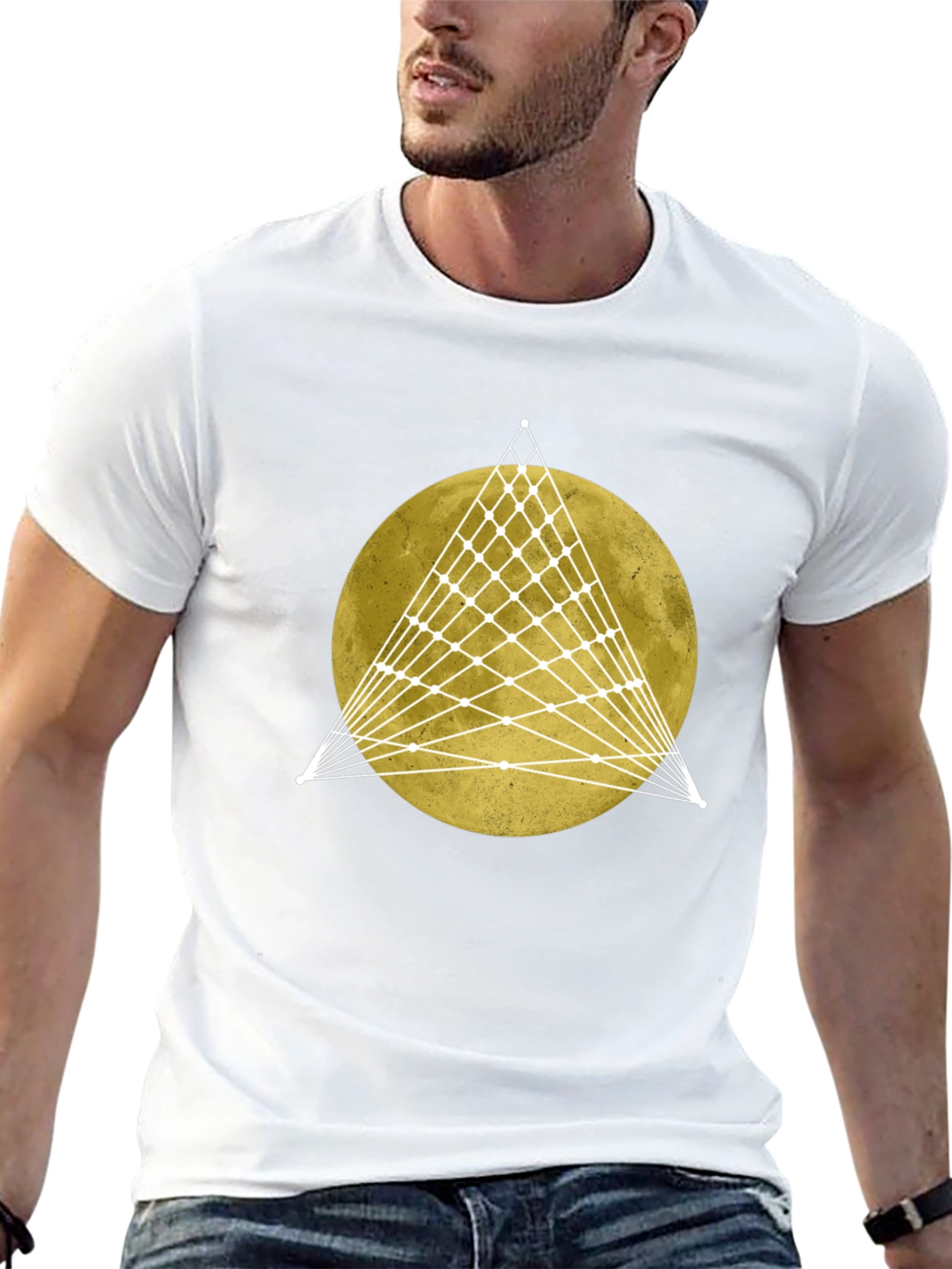 Geometric Moon Graphic Tee - Stylish Mens Black T-Shirt