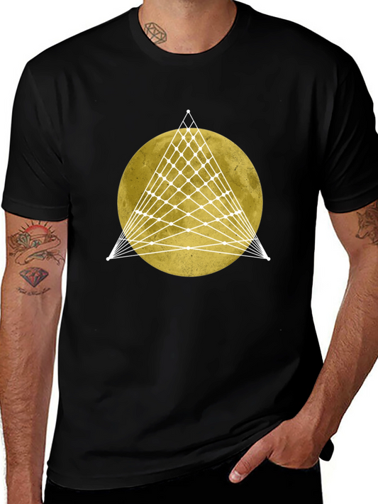 Geometric Moon Graphic Tee - Stylish Mens Black T-Shirt