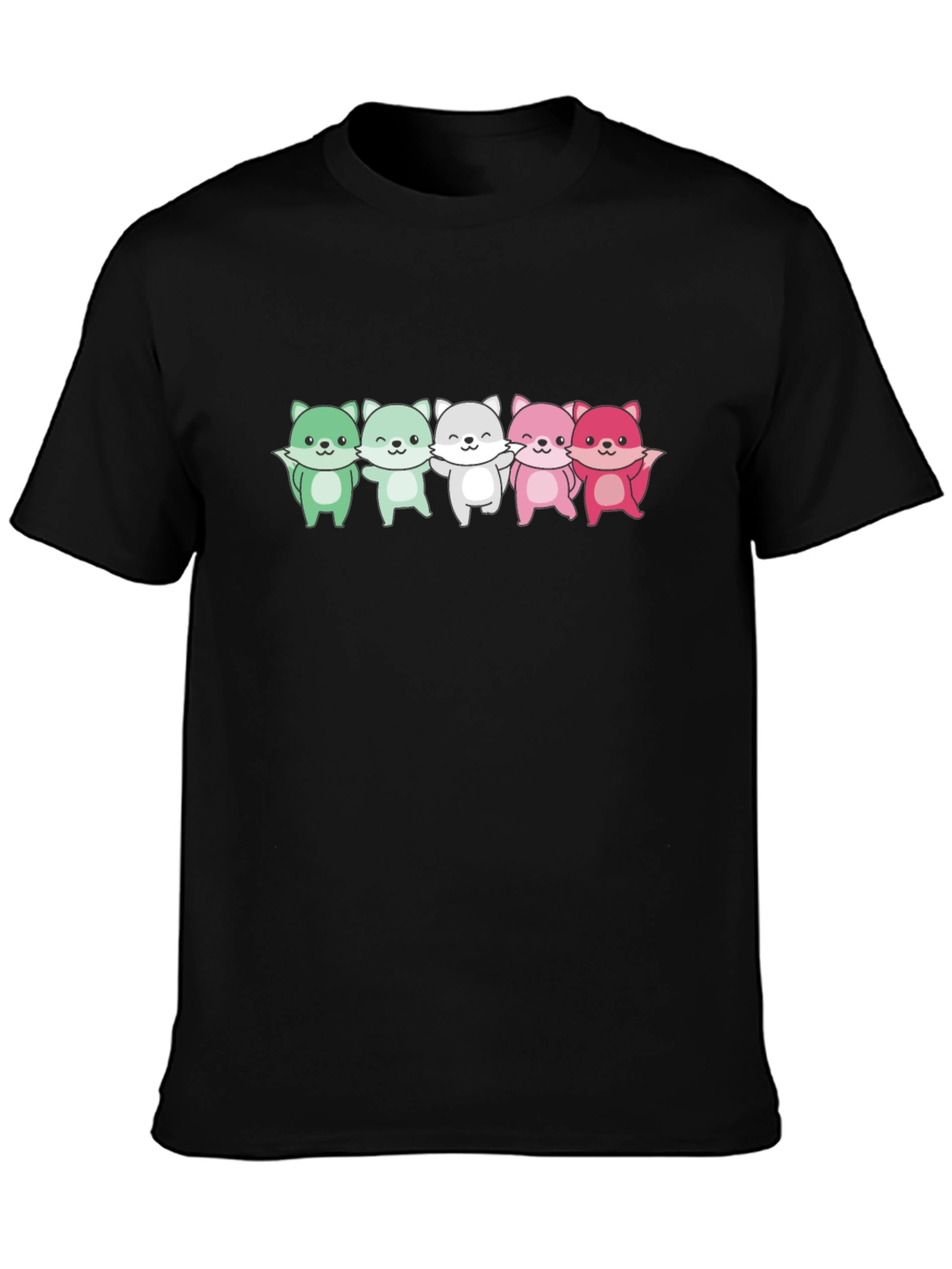 Cute Cartoon Foxes Black T-Shirt